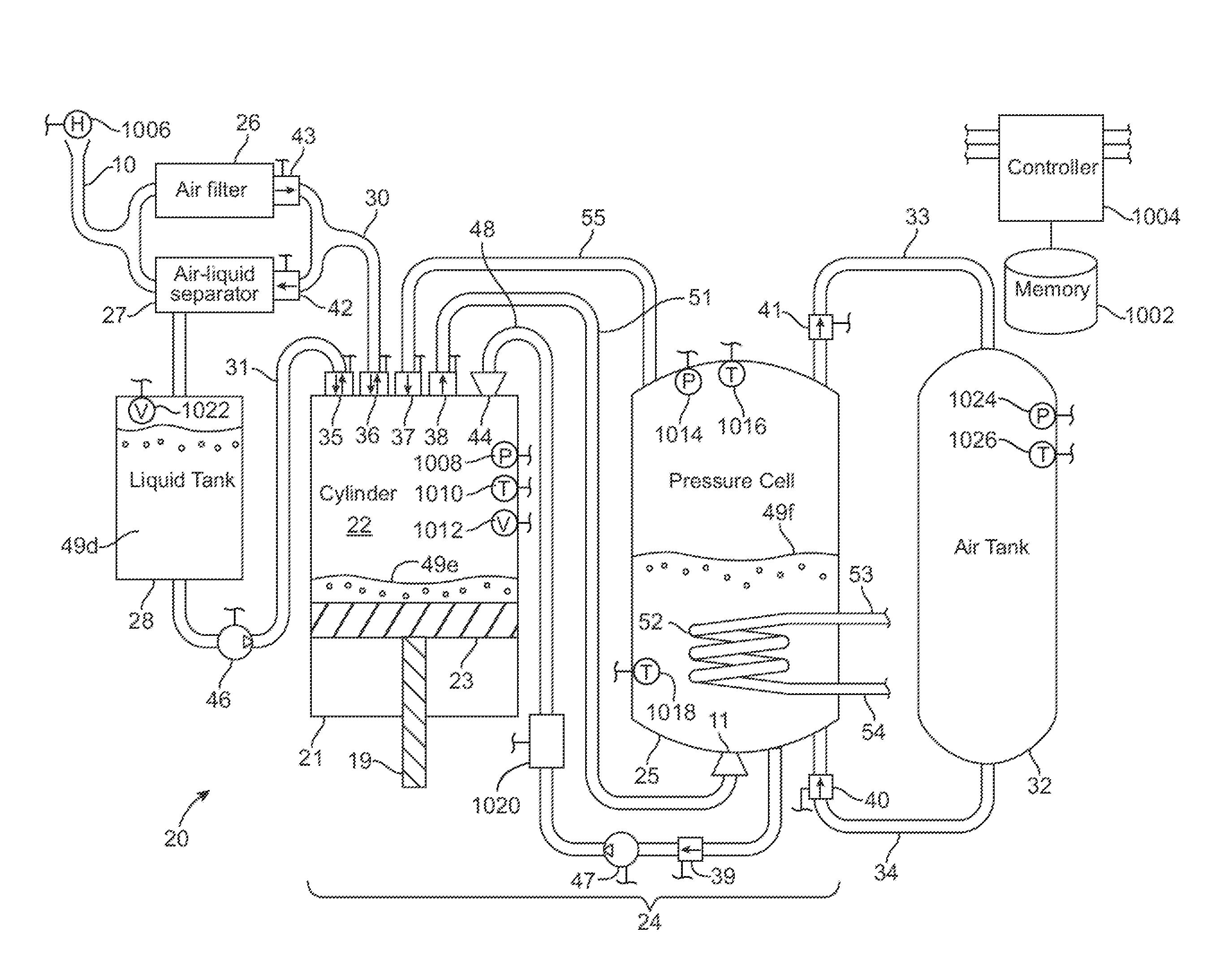 Compressed air energy storage system utilizing two-phase flow to facilitate heat exchange