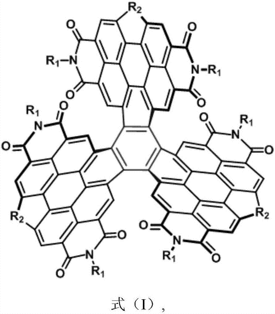 Gear type heterocyclic tripolyperylene tetracarboxylic acid diimide compound and preparation method and application thereof