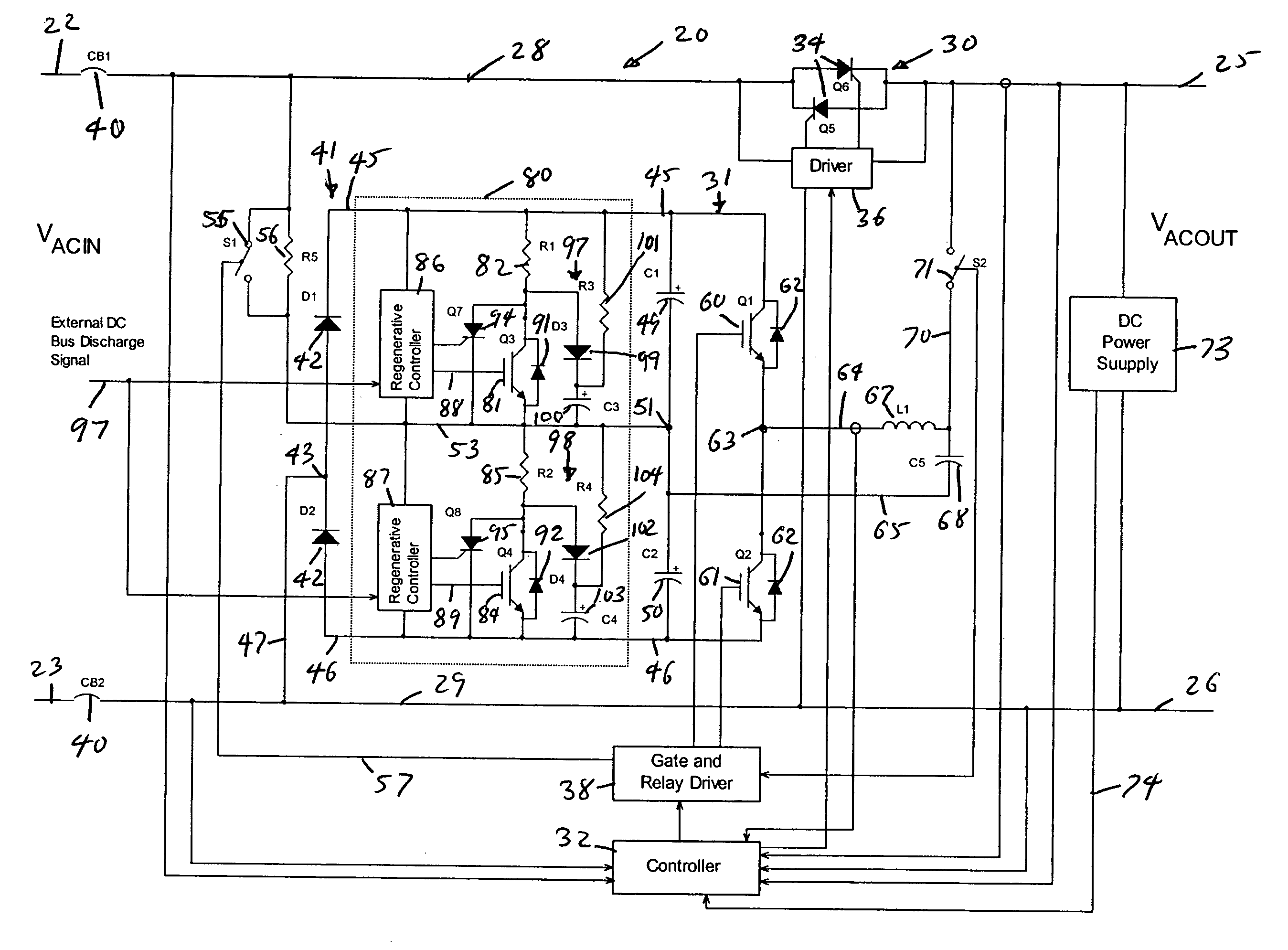 Power conversion and voltage sag correction with regenerative loads