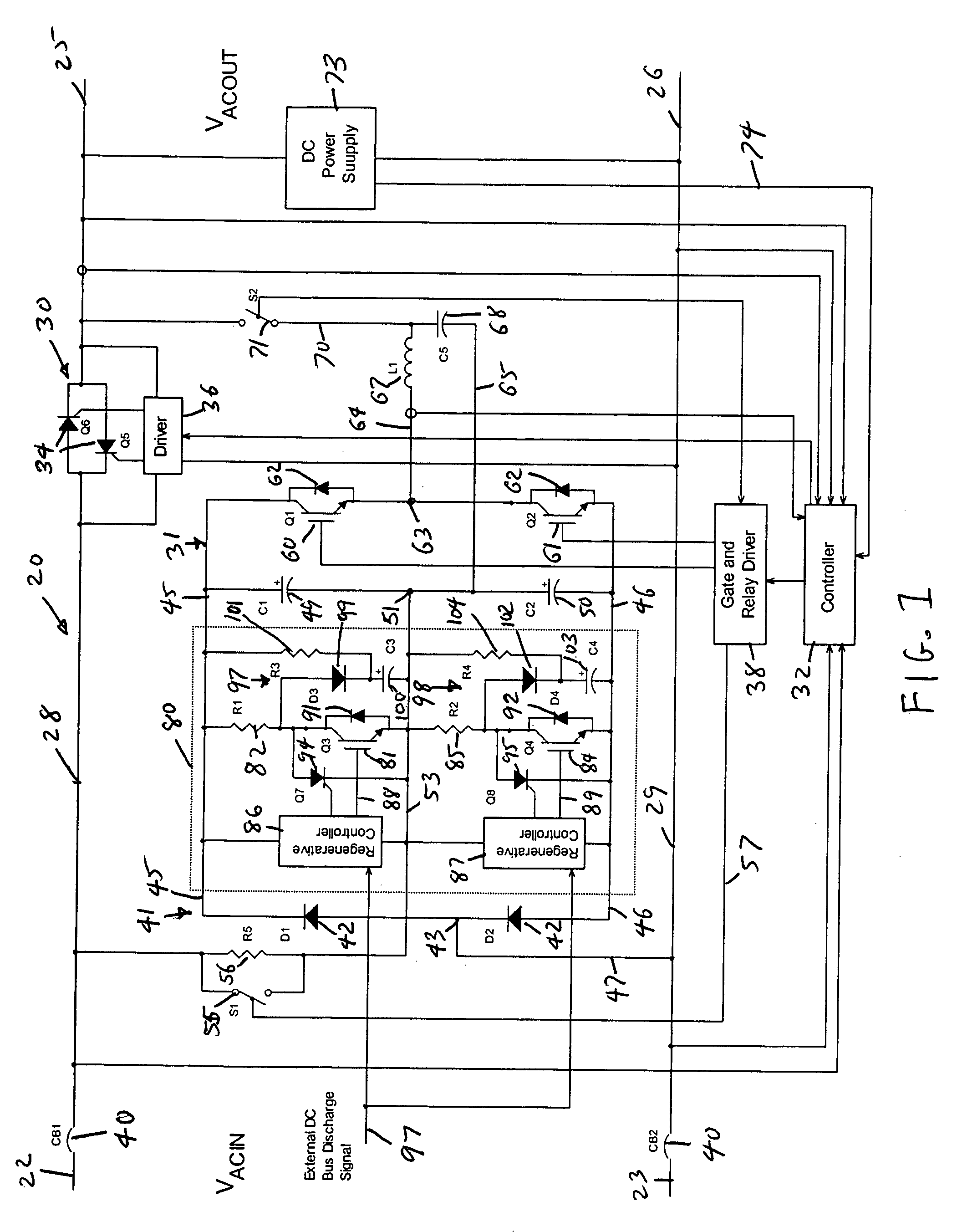 Power conversion and voltage sag correction with regenerative loads