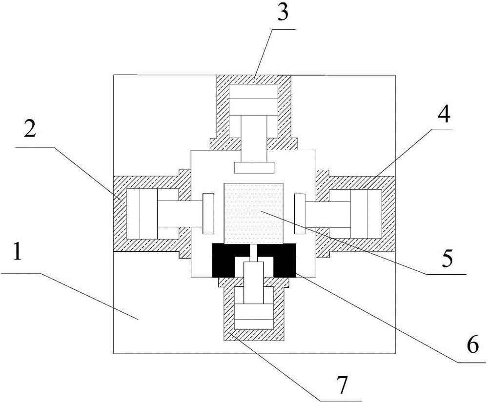 True triaxial rock loading and unloading disturbance test device and using method thereof