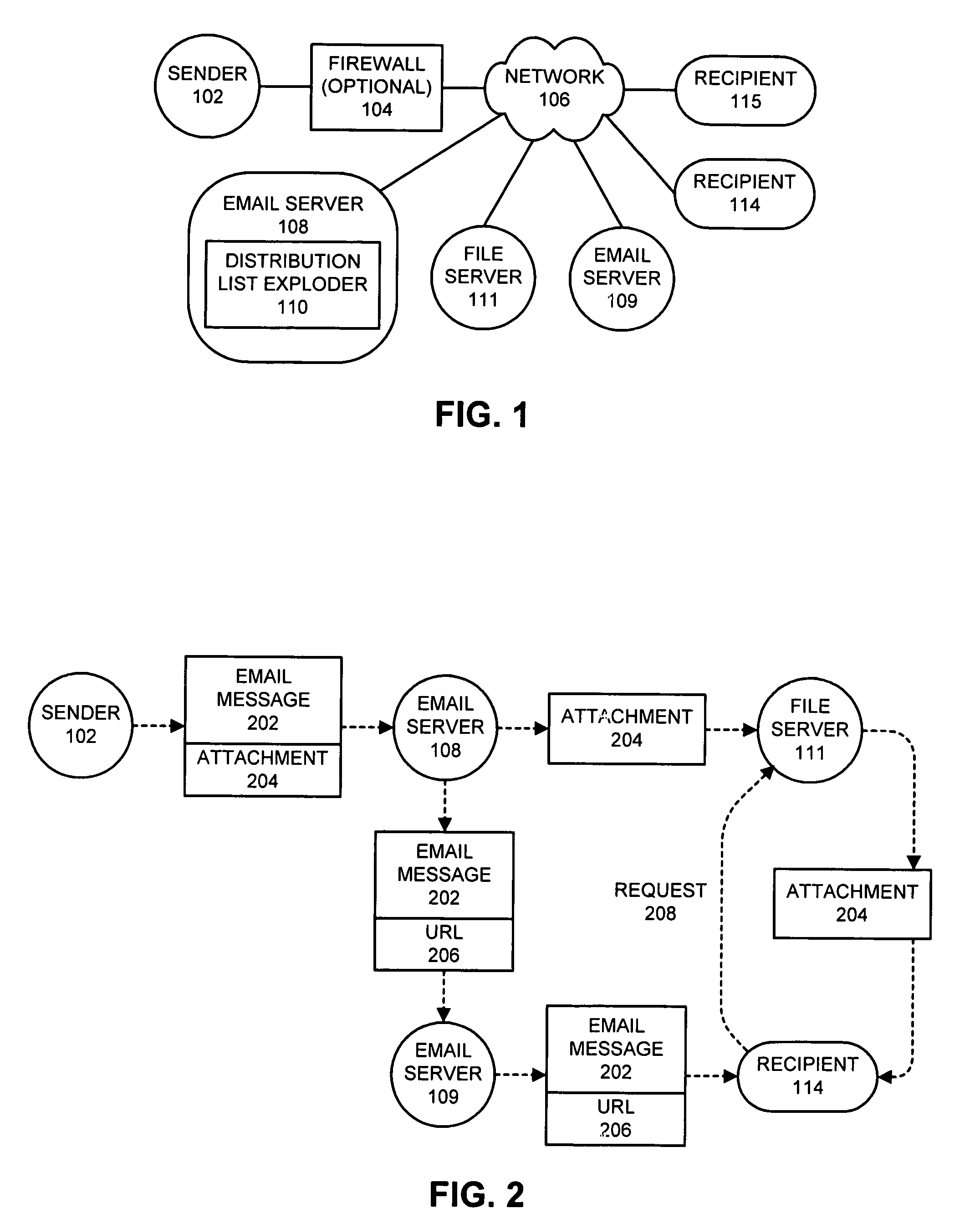 Replacing an email attachment with an address specifying where the attachment is stored