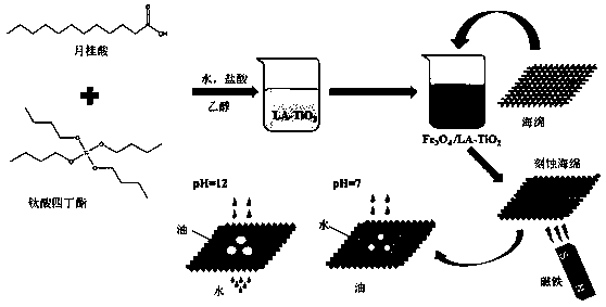 Magnetic oil-water separation material and preparation method thereof and oil-water separation sponge