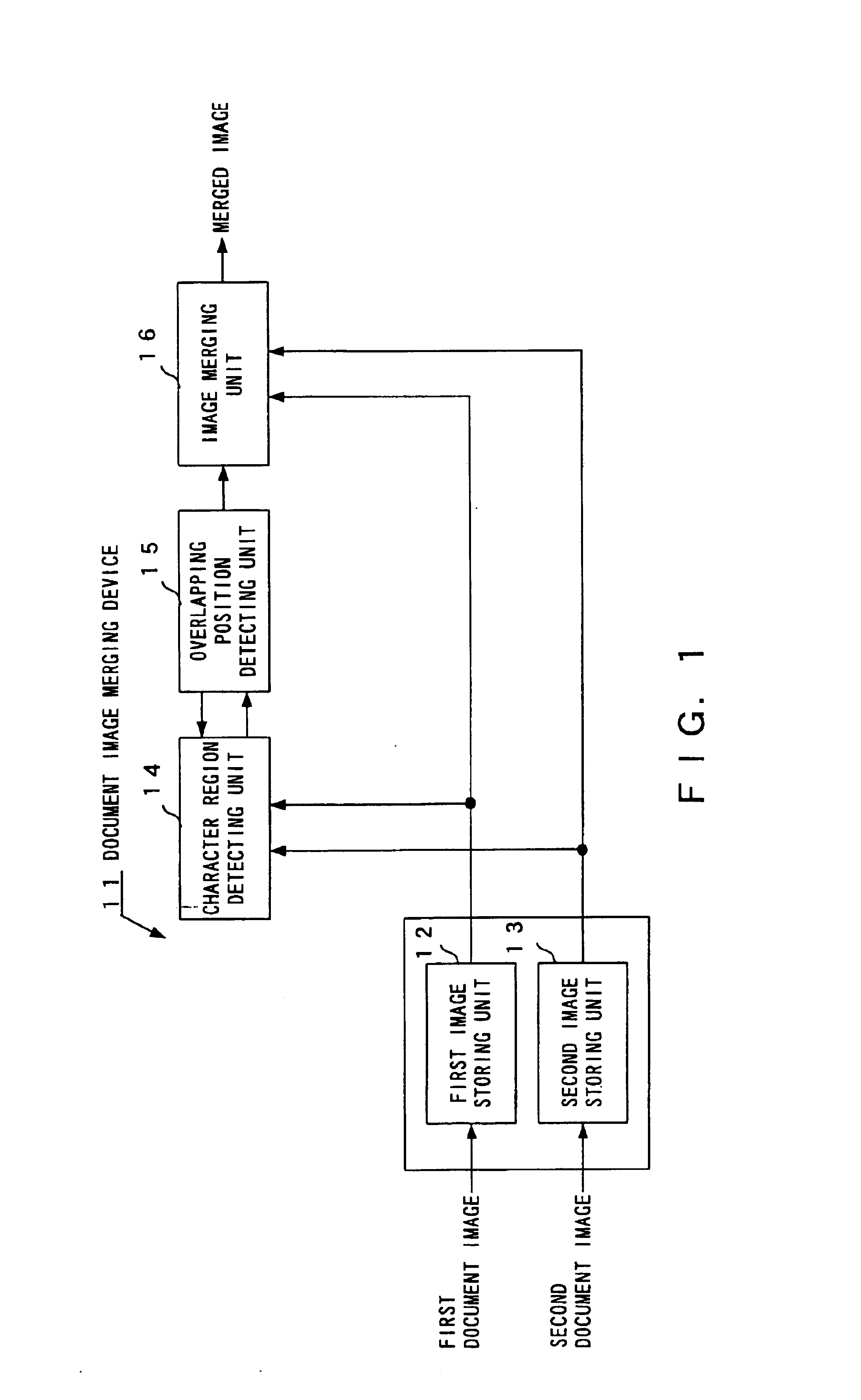 Document image processing device, document image merging method, and storage medium recording a document image merging program