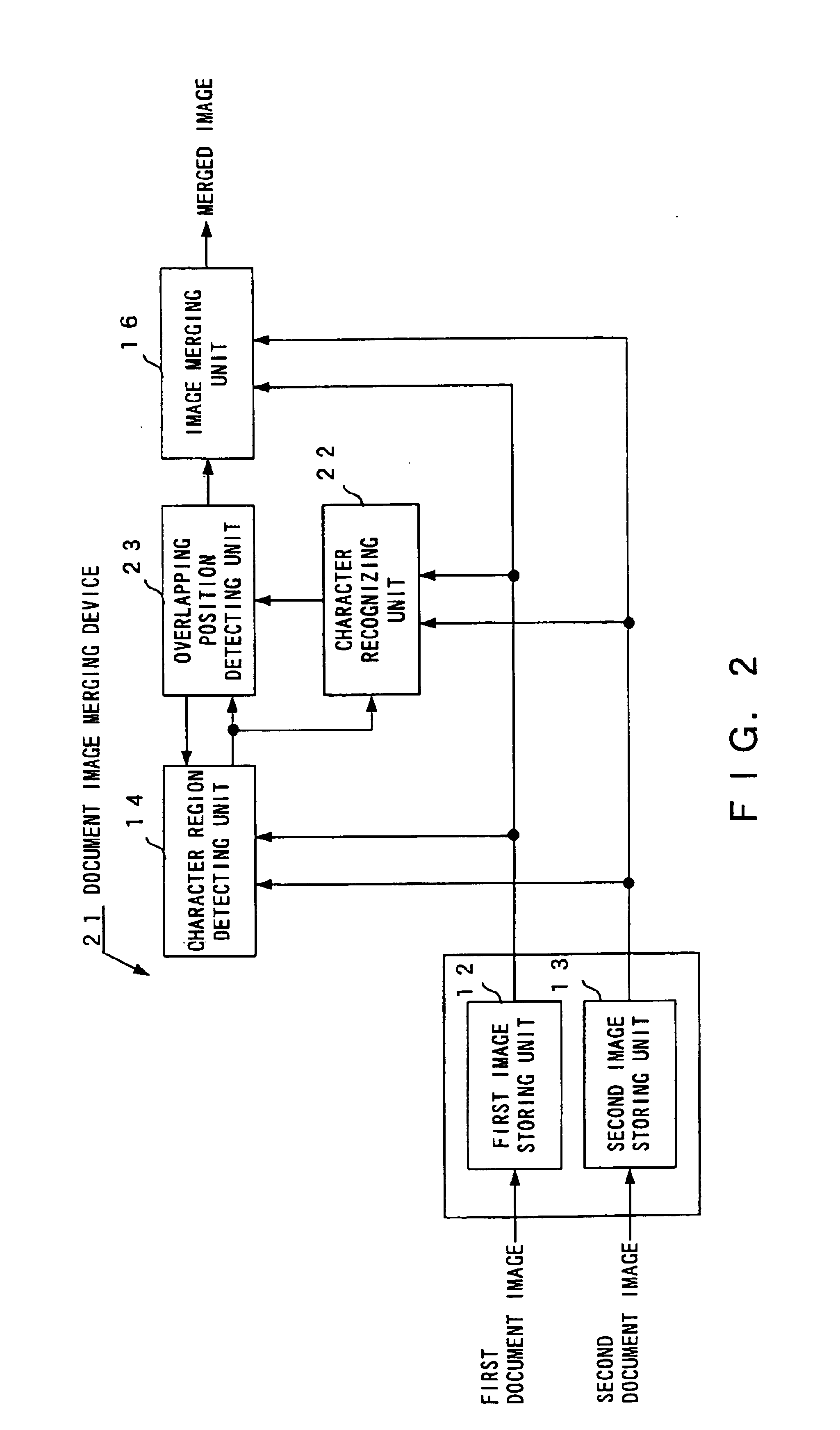 Document image processing device, document image merging method, and storage medium recording a document image merging program