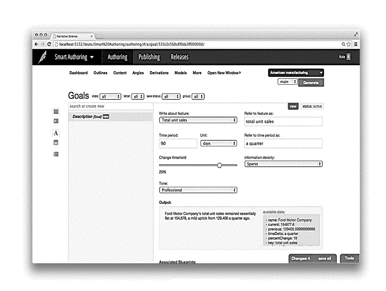 Automatic generation of narratives from data using communication goals and narrative analytics