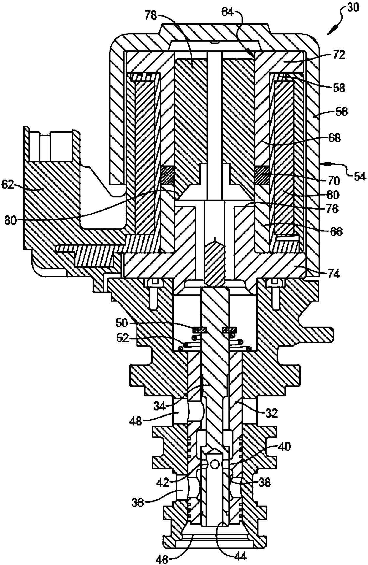 Solenoid having inverse tapered armature for solenoid-actuated valve