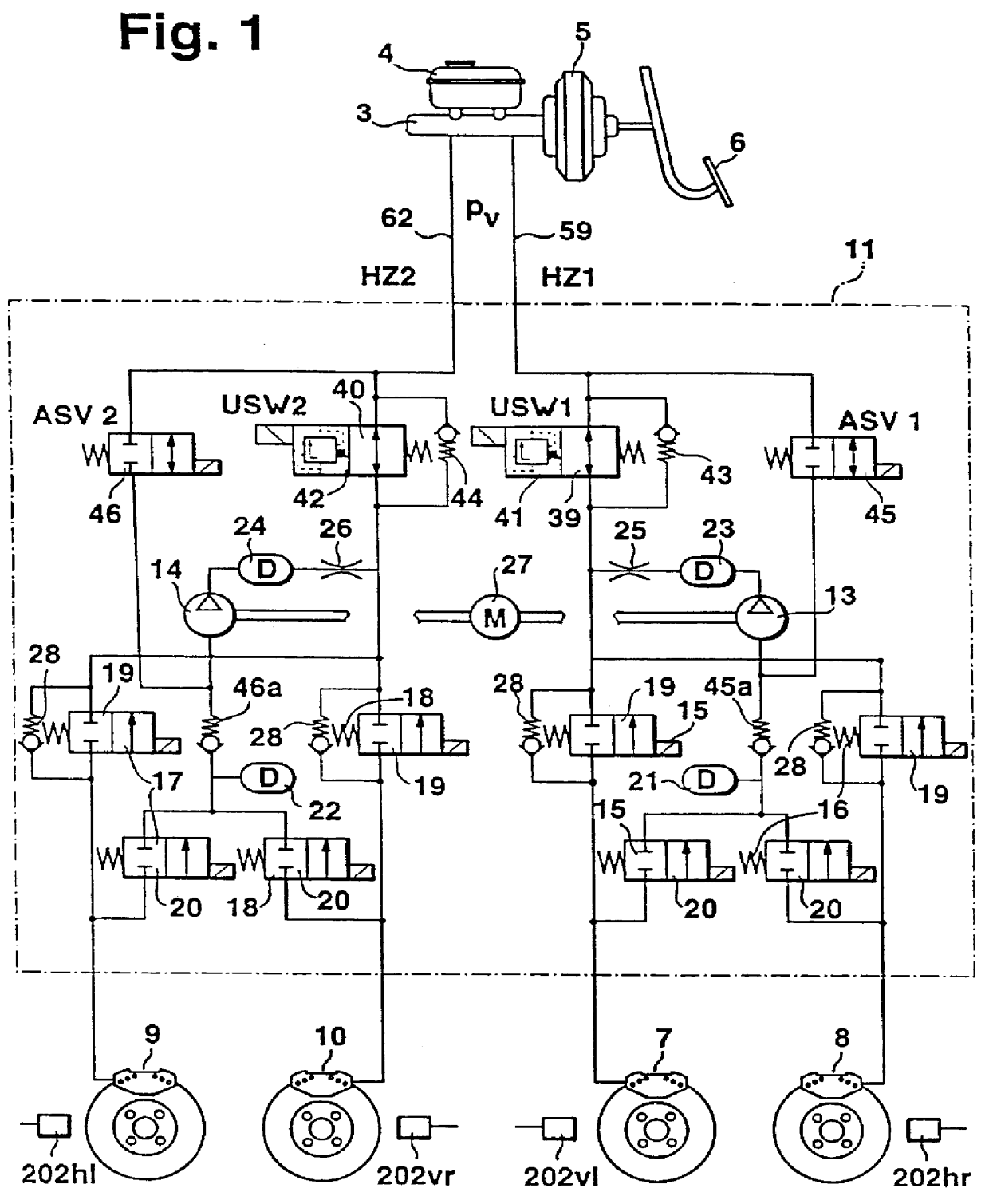 System for controlling the braking action in a motor vehicle