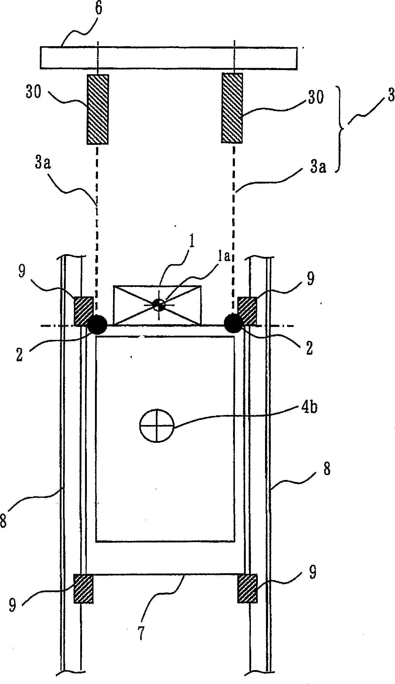 Lifting device for elevator, elevator car frame, and lifting method for elevator