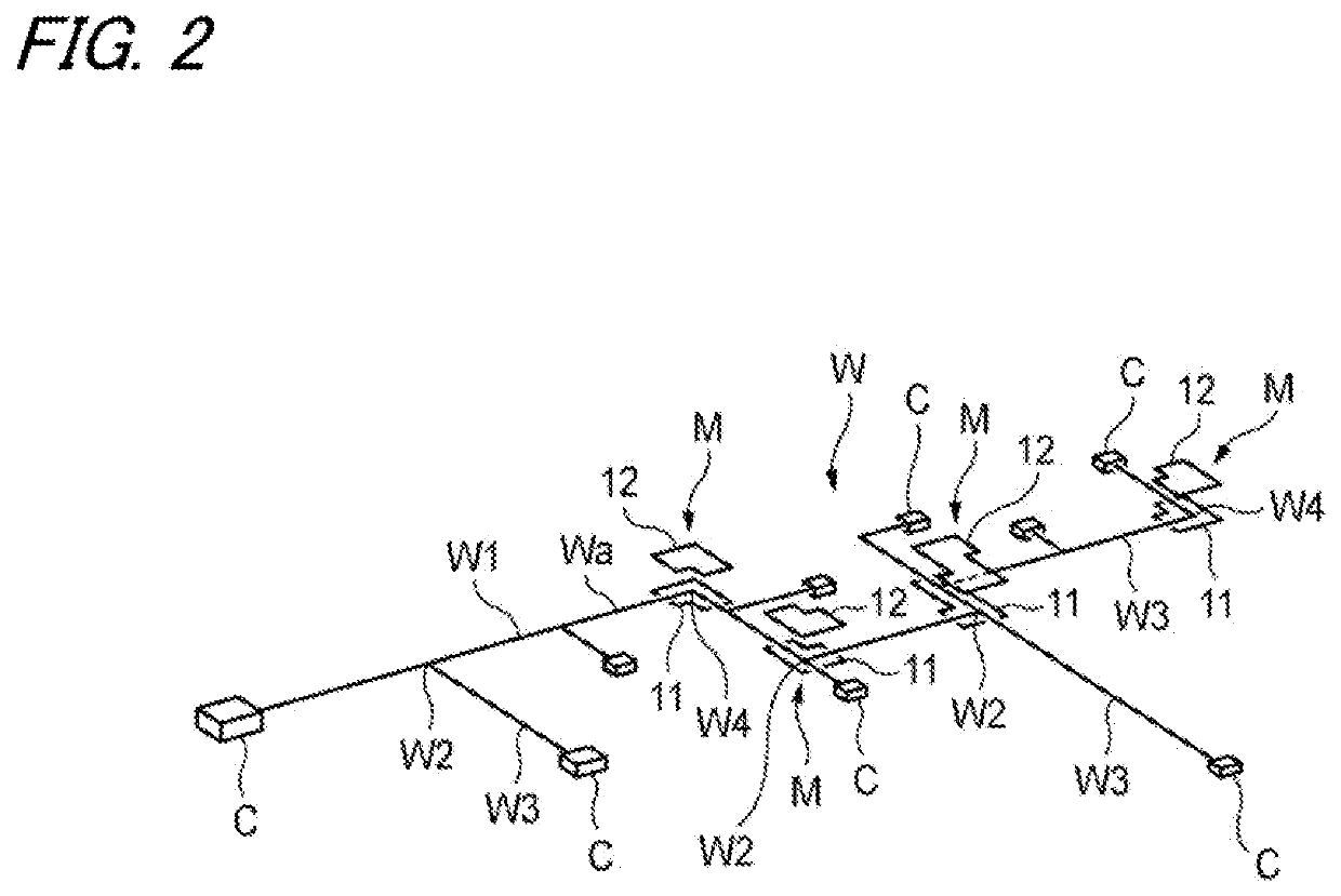 Wiring structure of wire harness and wire harness