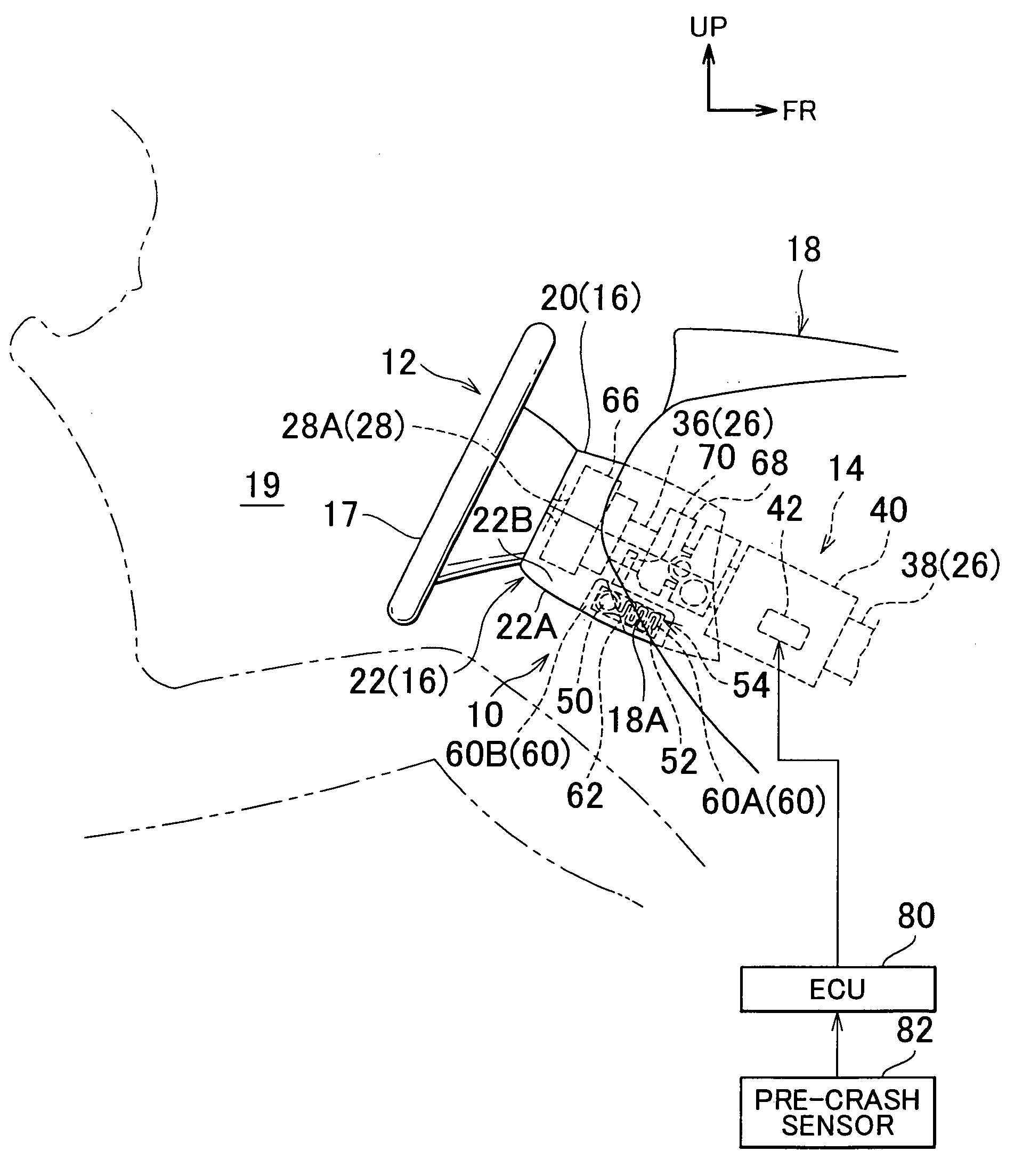 Steering column device with knee airbag device