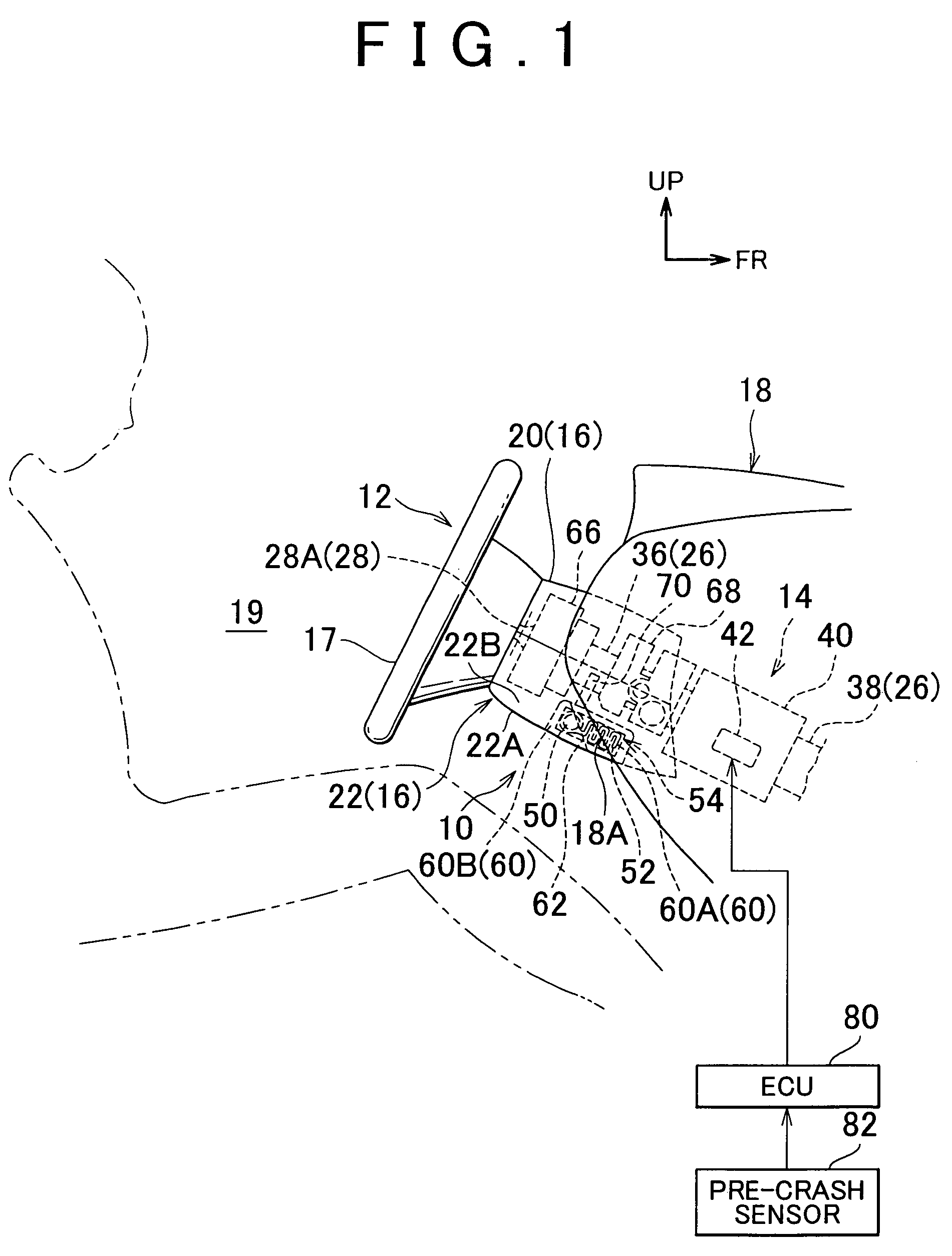 Steering column device with knee airbag device