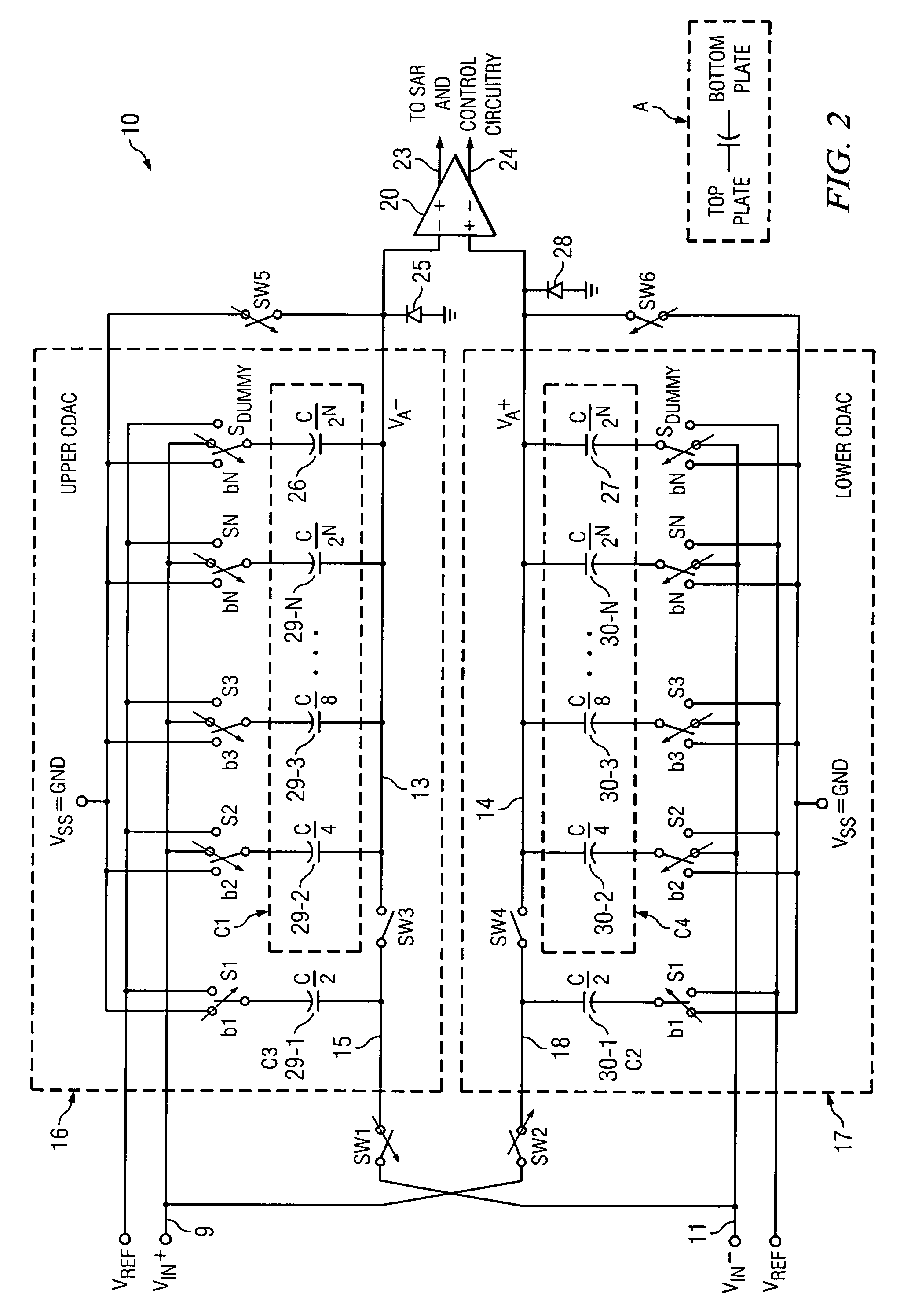 Zero-power sampling SAR ADC circuit and method