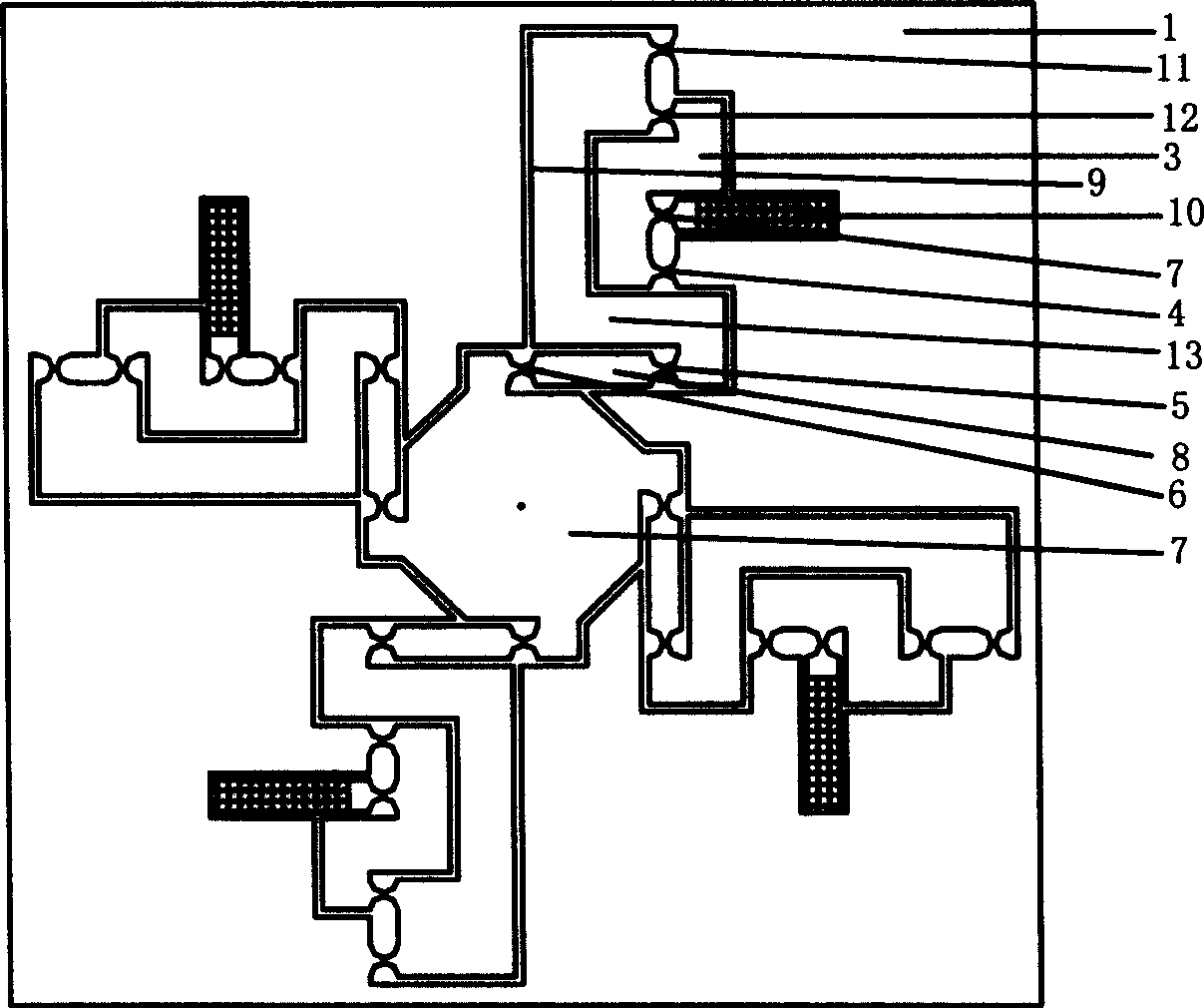 One-piece complaisant precision positioning platform in three degrees of freedom and parallel redundancy degree in single layer