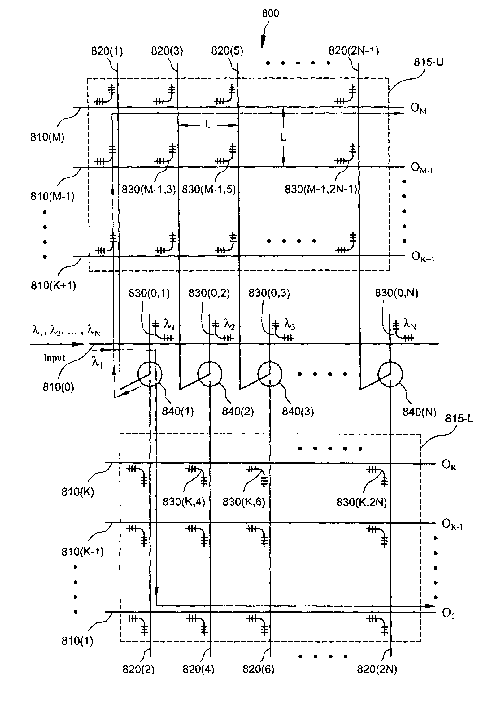 Switching matrix configuration for reducing loss