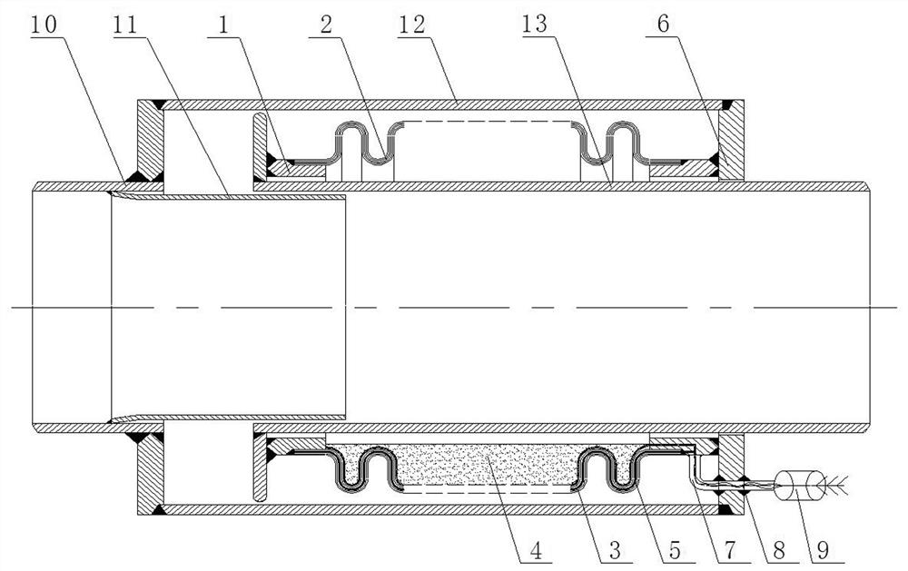 External pressure type expansion joint with leakage monitoring function