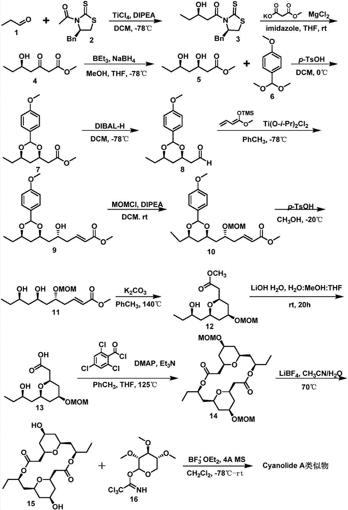 Novel method for synthesizing natural product Cyanolide A analogue