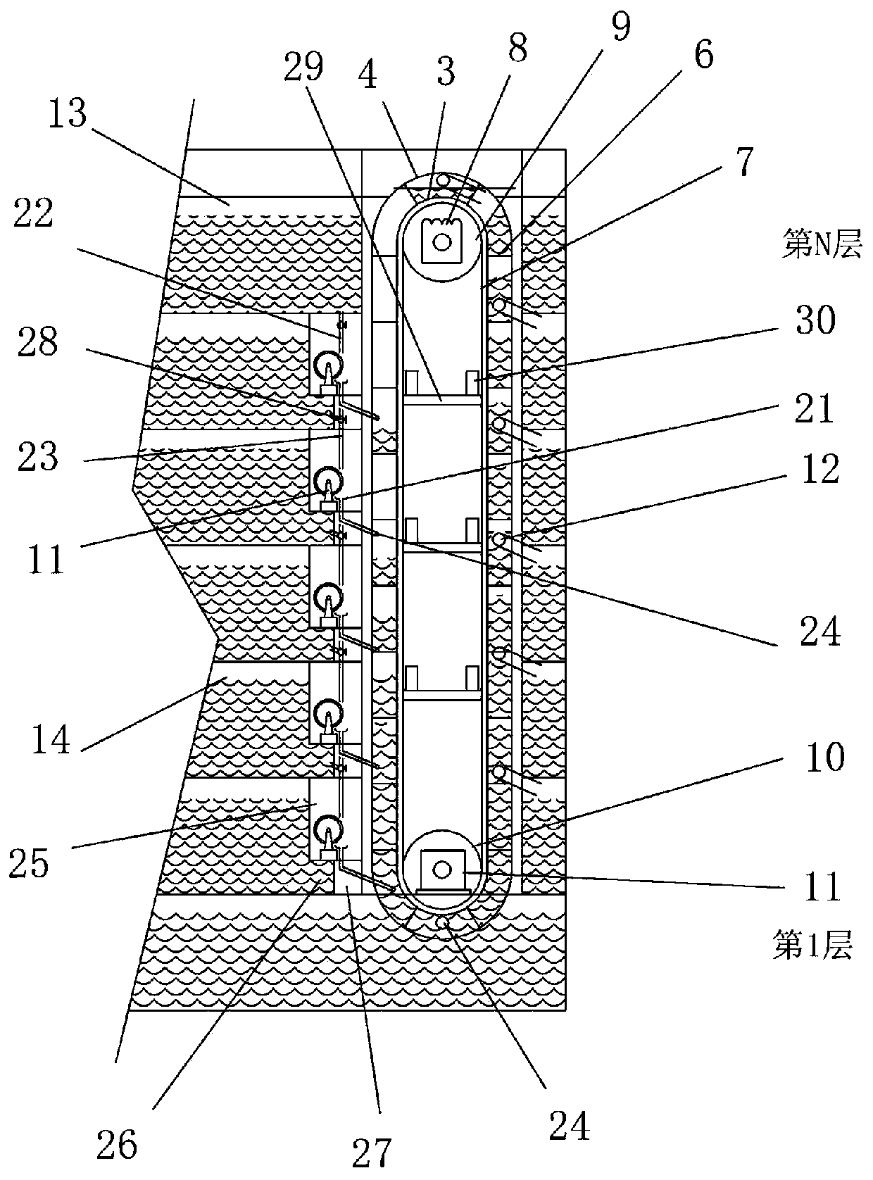 Regulating and controlling device capable of achieving multi-layer vertical transmission and water energy circulation power generation