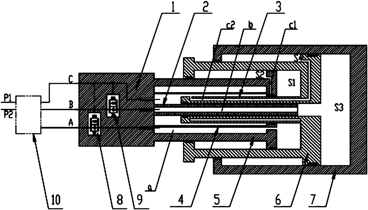 Two-stage hydraulic cylinder with multi-layer core tube and crane