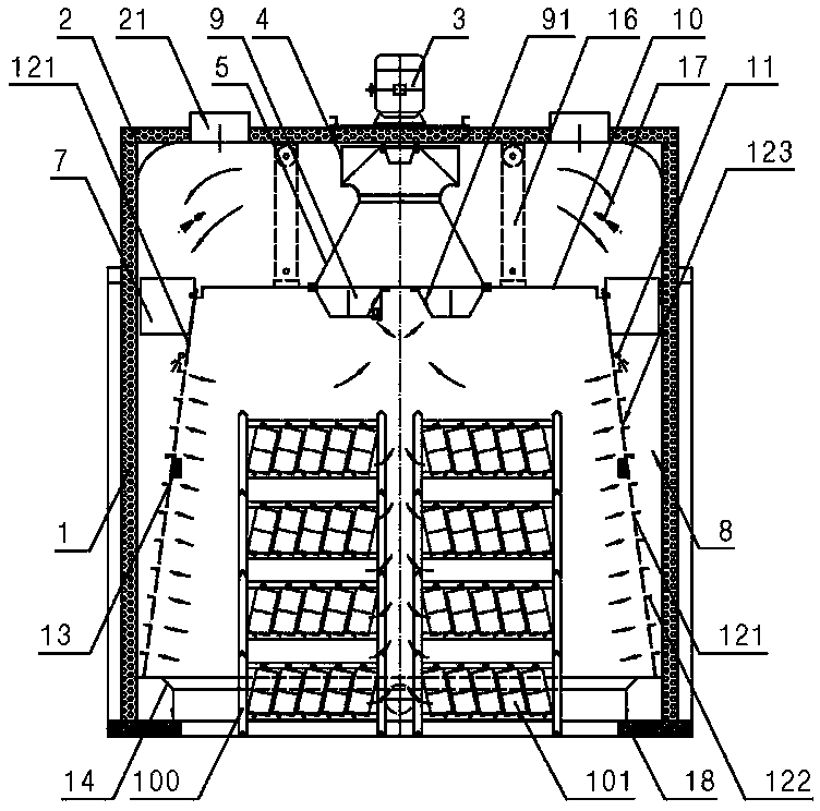 Curing device for accumulator plate and air supply mechanism in curing device