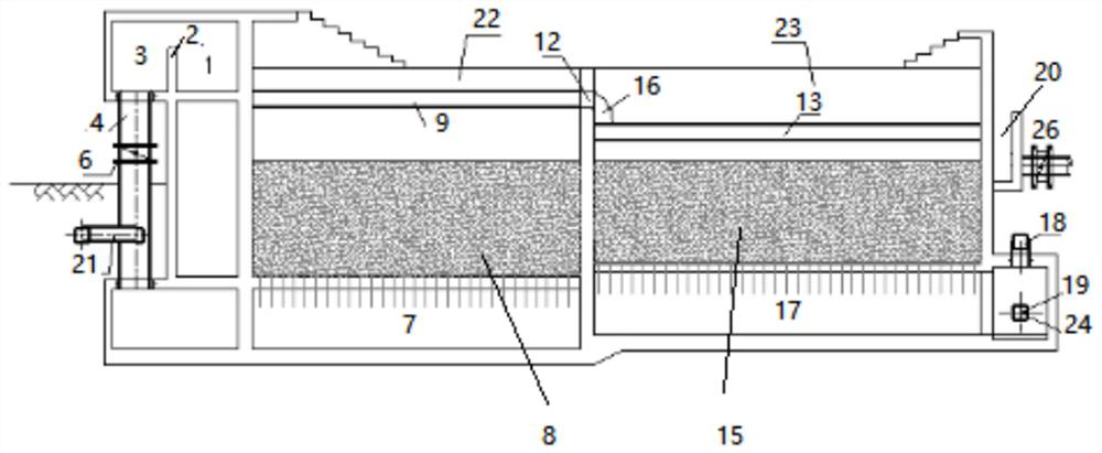 Carbon-sand double-spliced filter tank