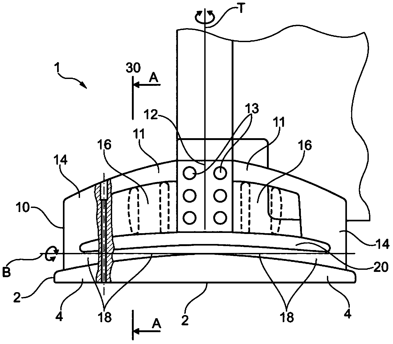 Guide shoe for a guiding device of a plastic processing machine clamping unit