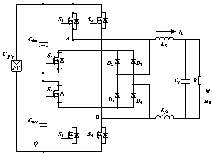 Main circuit topology of single-phase non-isolated photovoltaic inverter with follow current clamping switch