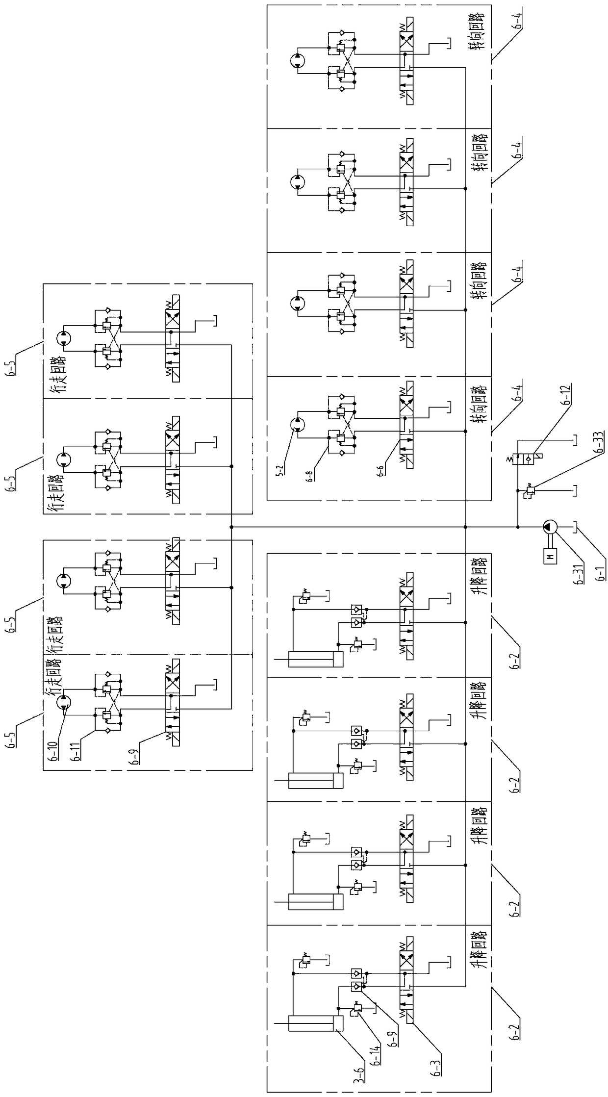 A kind of hydraulic system of AGV trolley, trolley and working method thereof