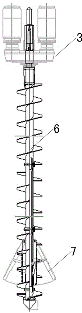 Long auger drilling and base-expanding complete device and reaming method