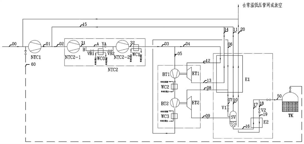 Device for recycling cold energy of low-temperature nitrogen and using method of device