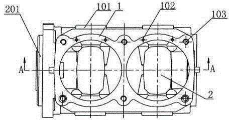 Double-cylinder integrated crankshaft box structure of automobile air compressor