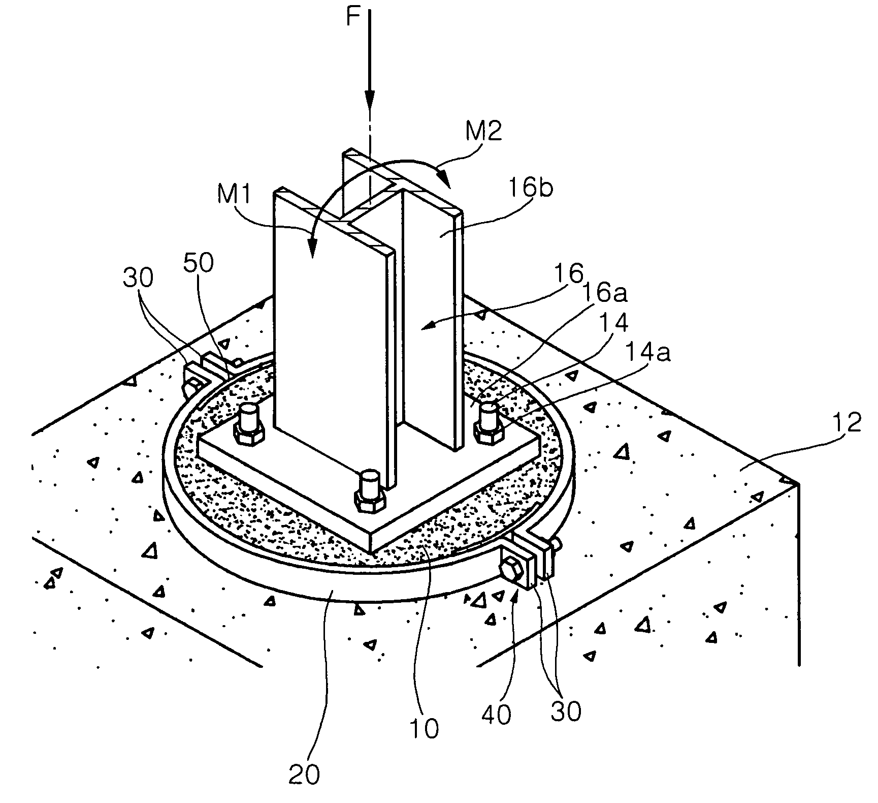 Strengthening device to increase strength of grout layer