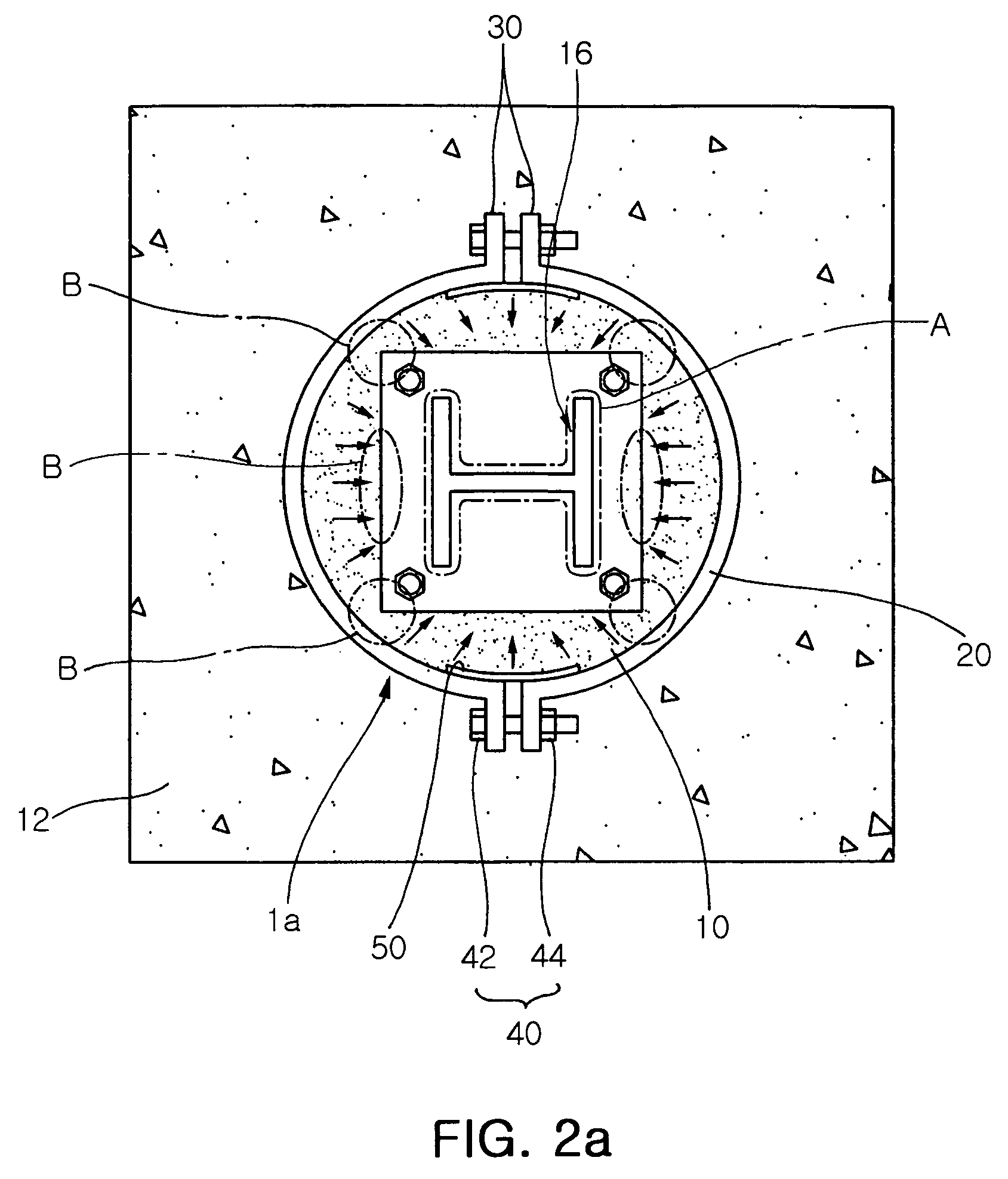 Strengthening device to increase strength of grout layer