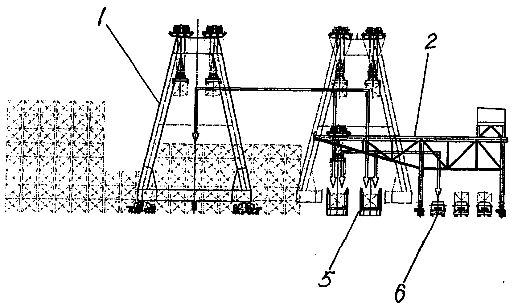 Container yard high-low crane relay type loading-unloading system