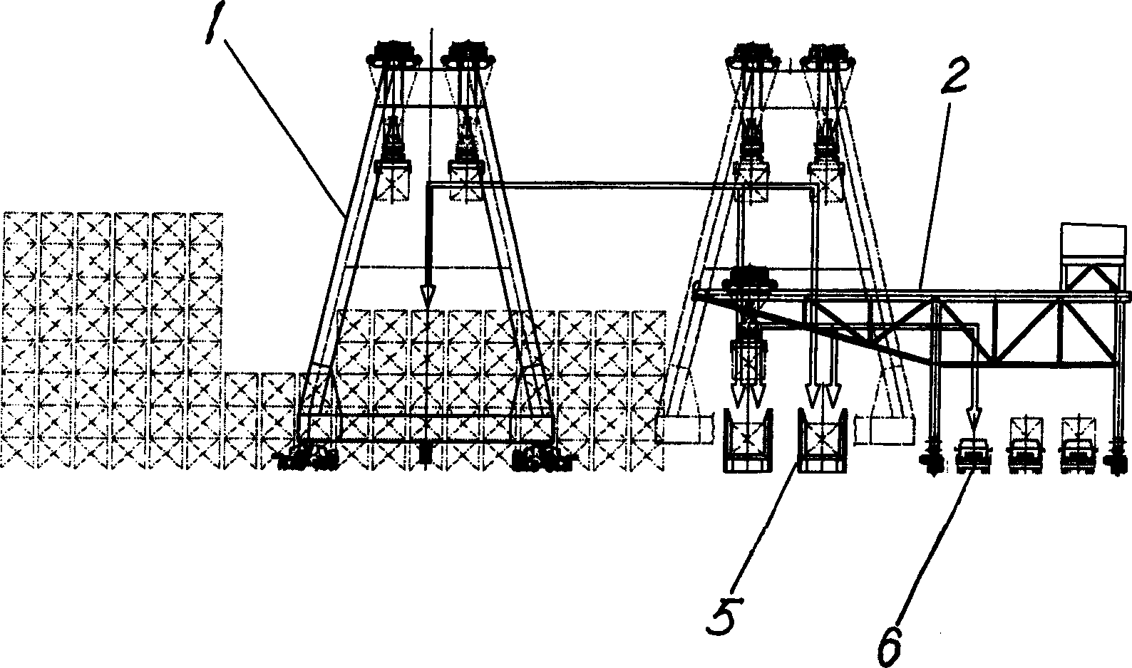 Container yard high-low crane relay type loading-unloading system