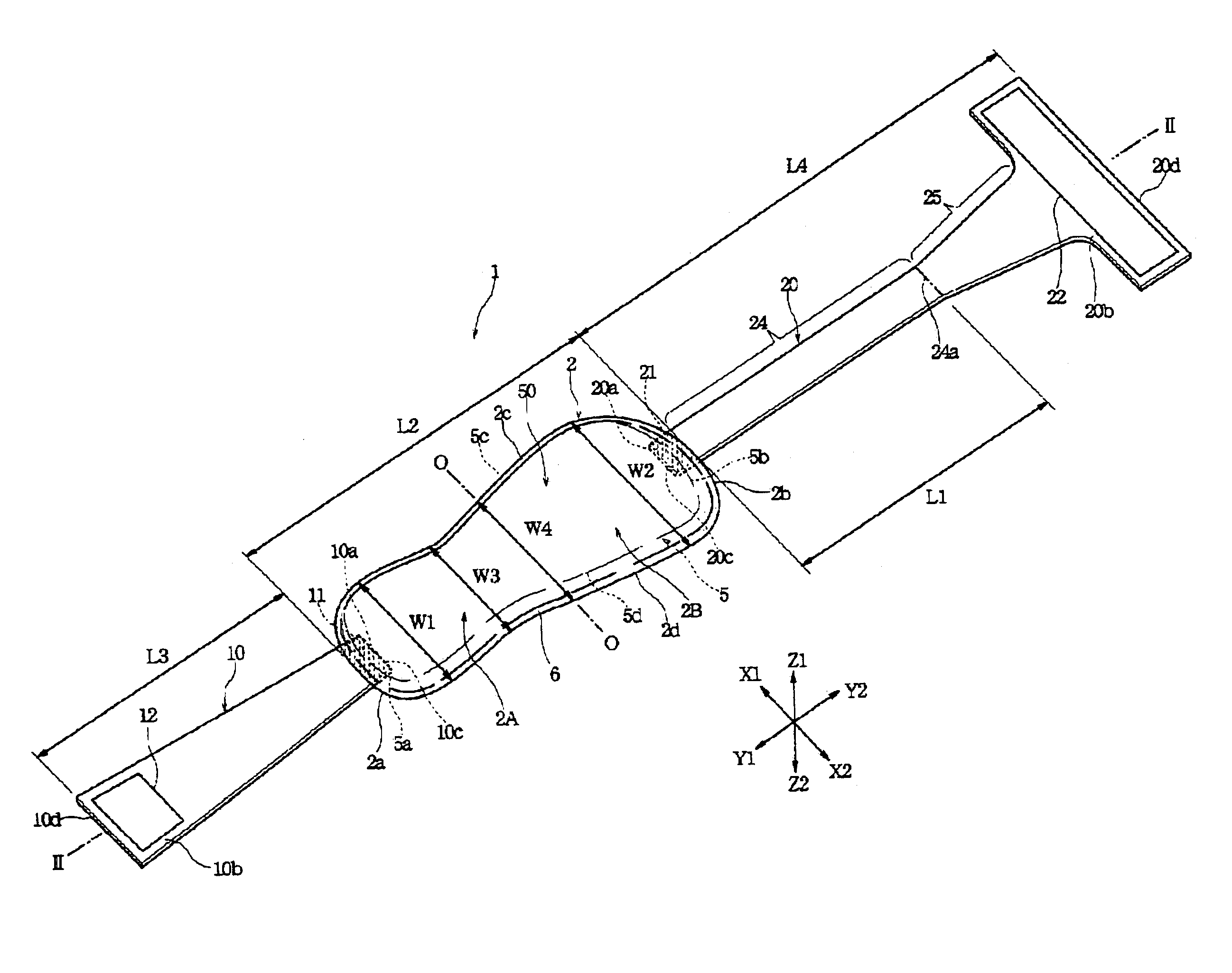 Absorbent article with front and rear supporting members