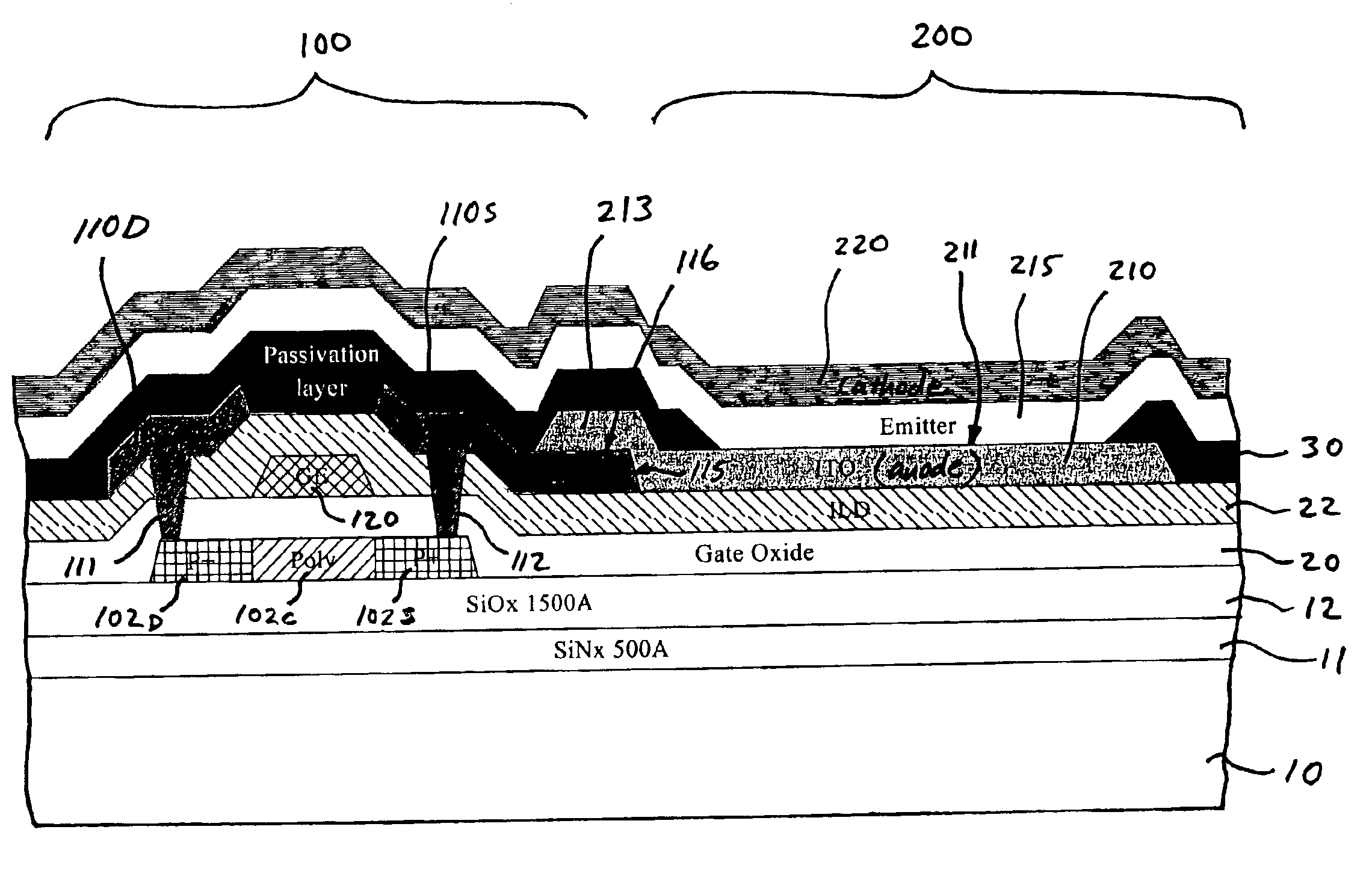 Thin film transistor organic light emitting diode structure