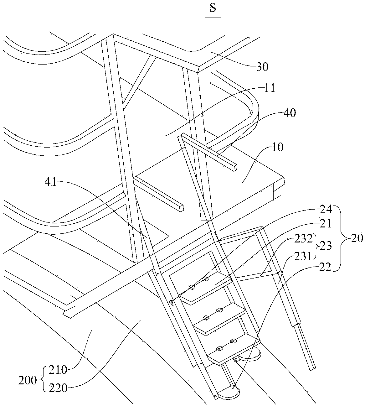 Life escape device, rail vehicle with life escape device, and rail traffic system