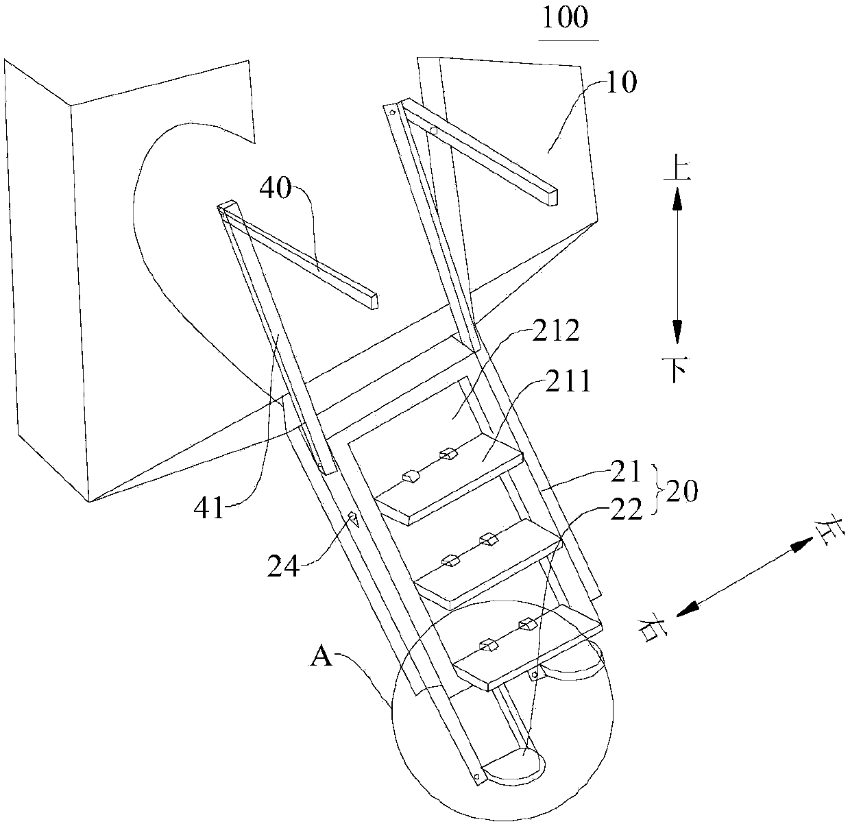 Life escape device, rail vehicle with life escape device, and rail traffic system