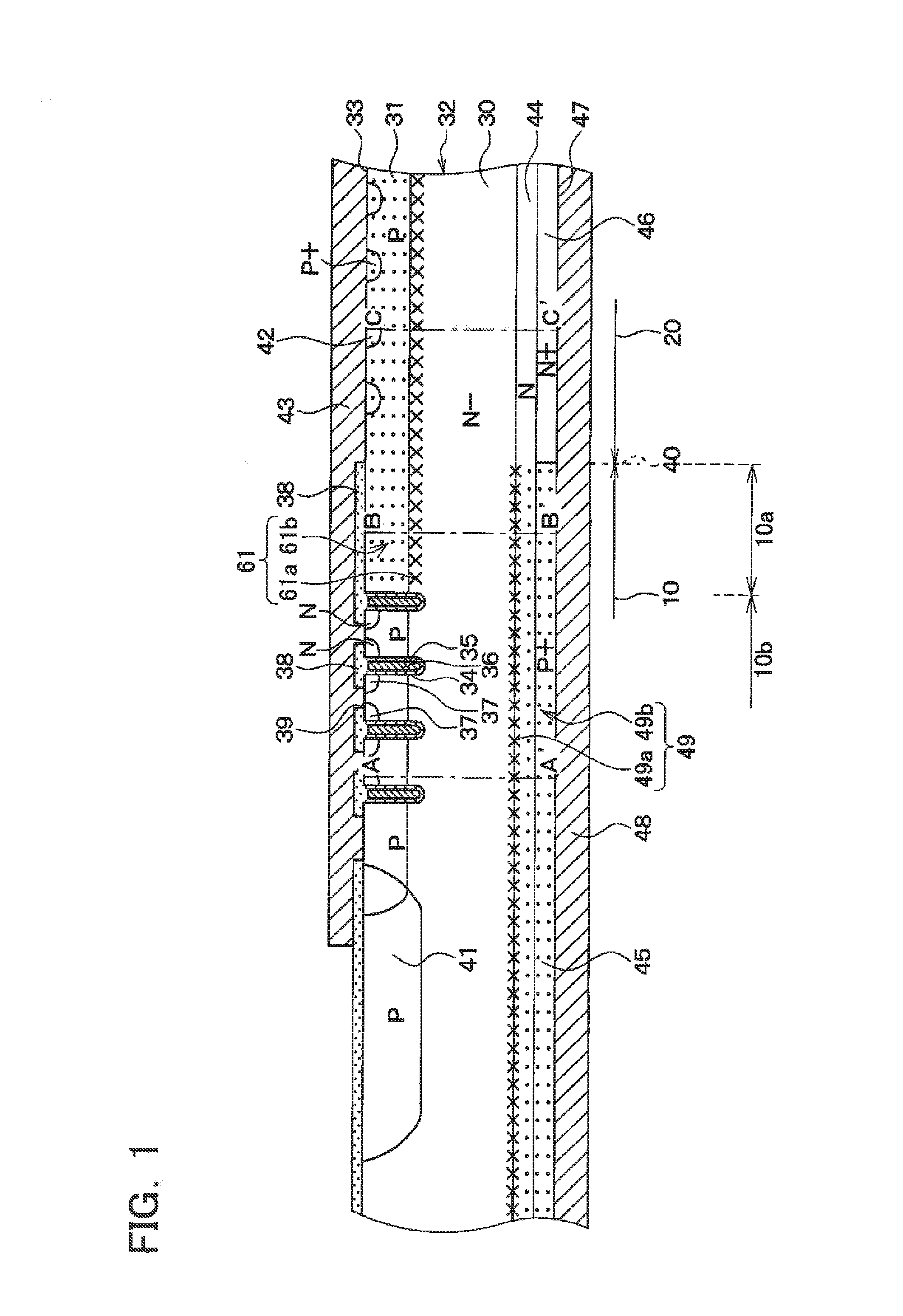 Semiconductor device having both IGBT area and diode area