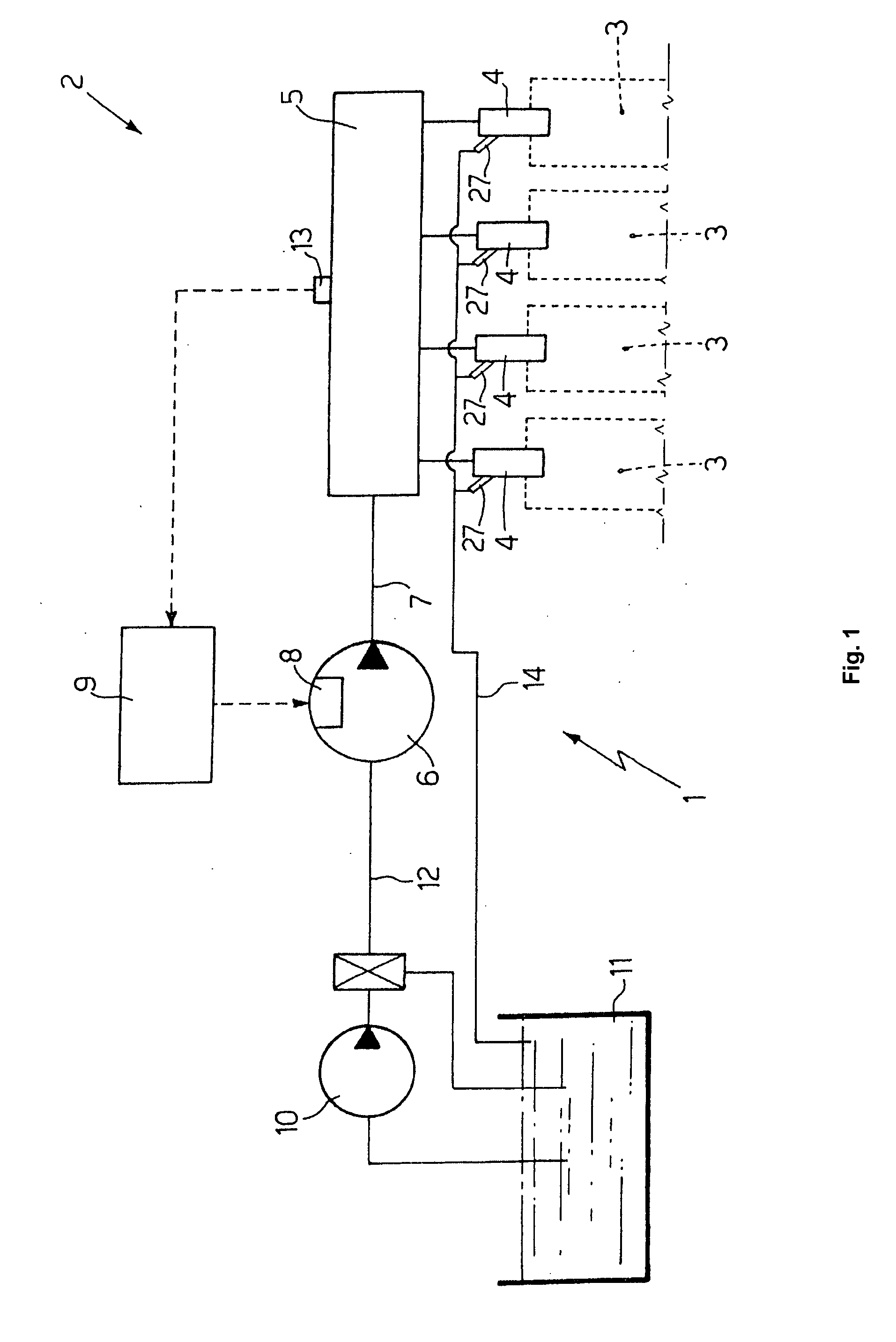 Method for controlling the overpressure in a fuel-supply system of a common-rail type