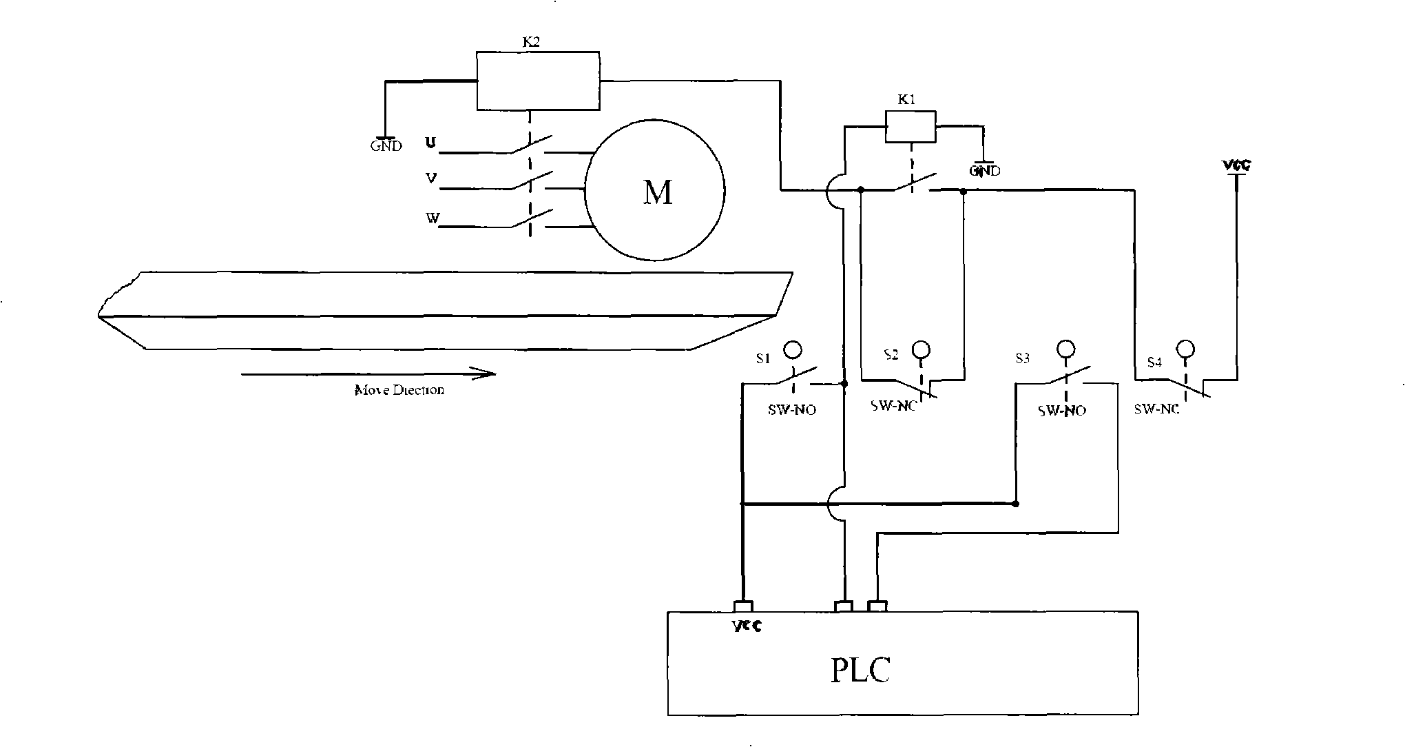 Detection protecting equipment for motion control system middle position