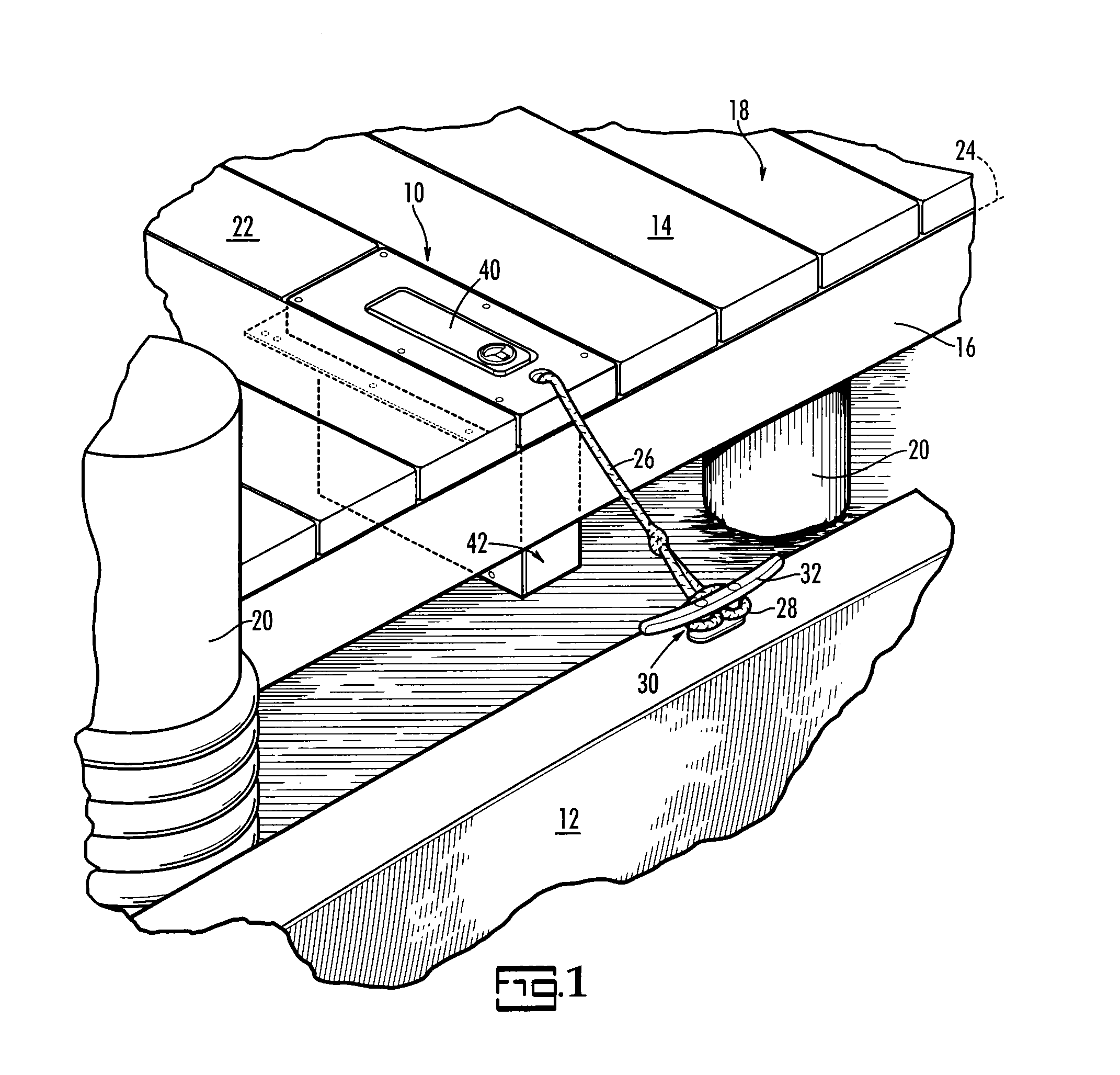 Low profile tethering device for securing a boat