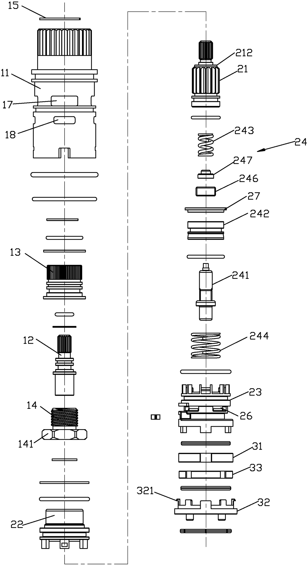 Switching temperature control valve core