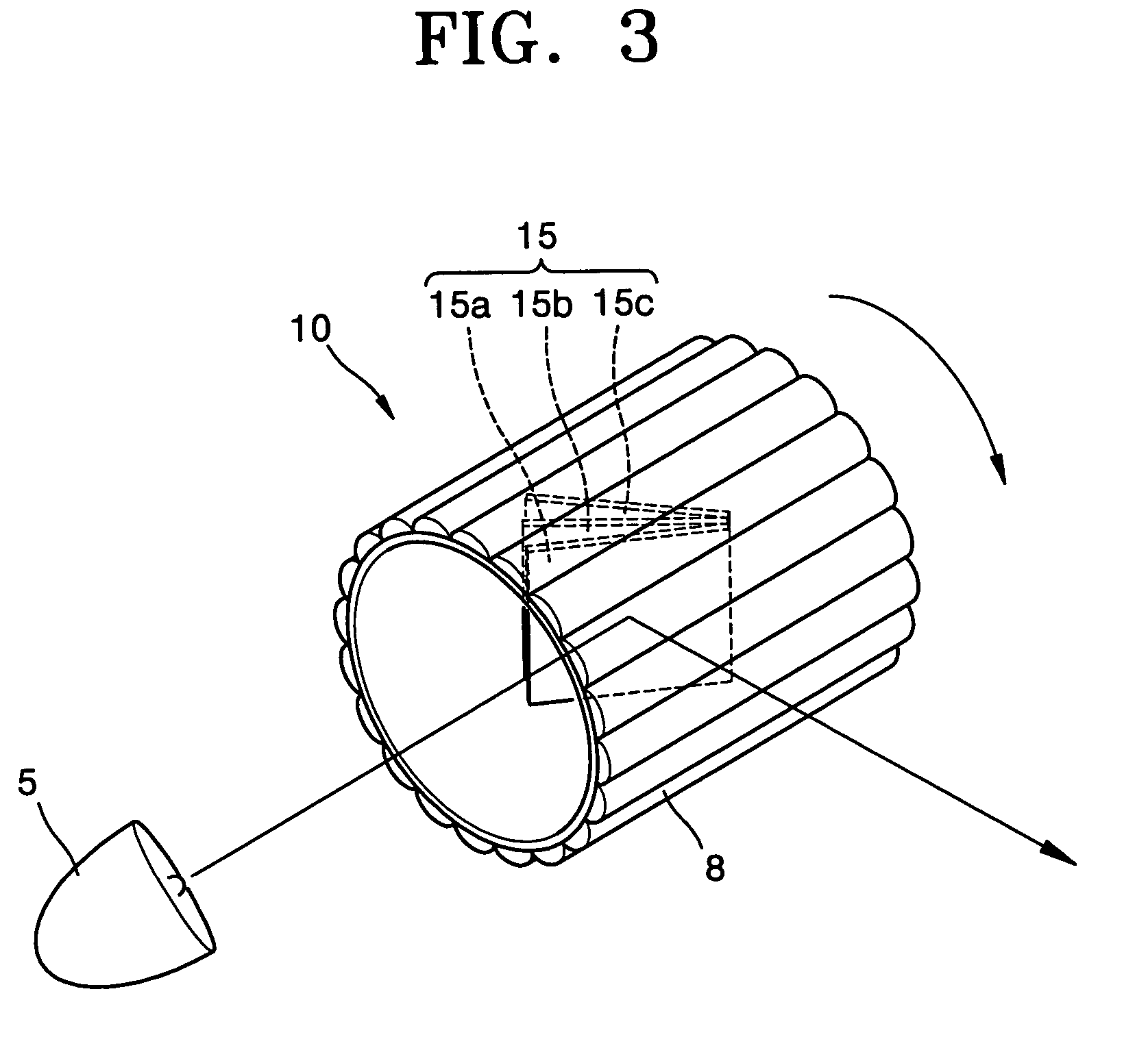 Cylindrical lens array for scrolling colors, projection system using same, and scrolling method