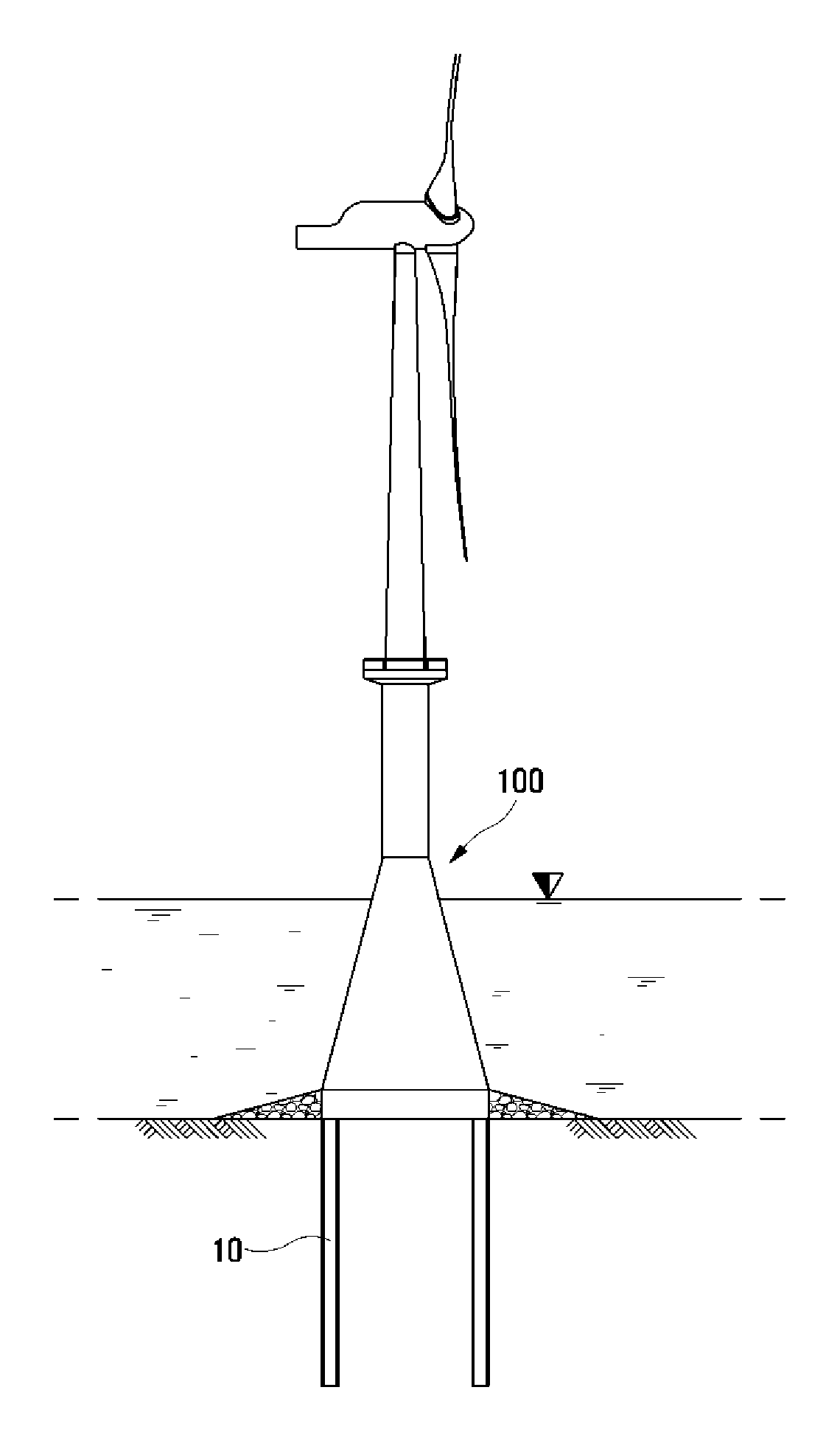 Seawater resistant grout material composition and method for constructing offshore wind turbine structure using same