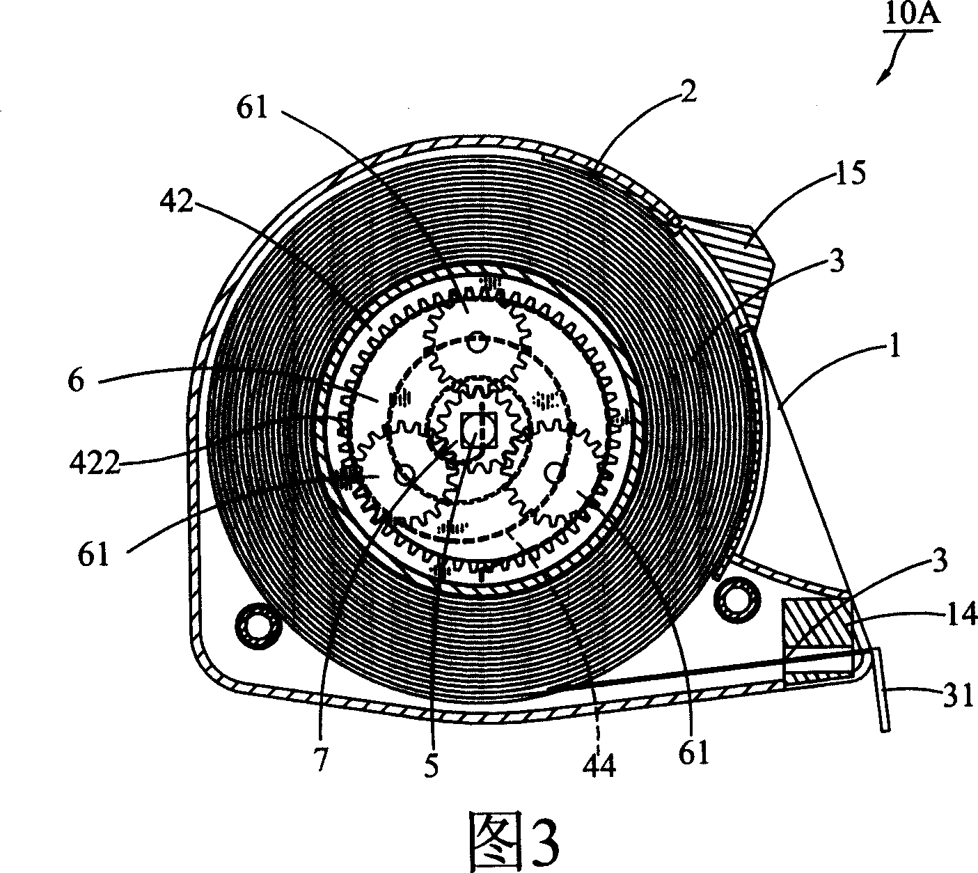 Constitution of automatic rolling-up tapeline causing case contraction, weight lightening and strip lengthen