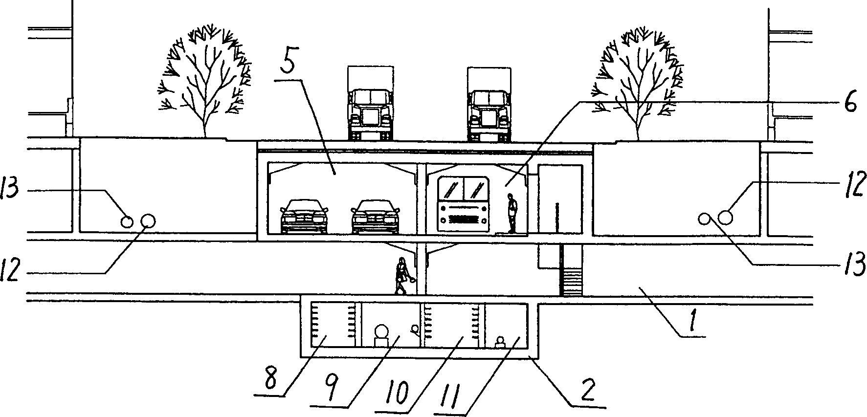 Underground comprehesive pipe gallery and system for comprehensive developing and utilizing underground space