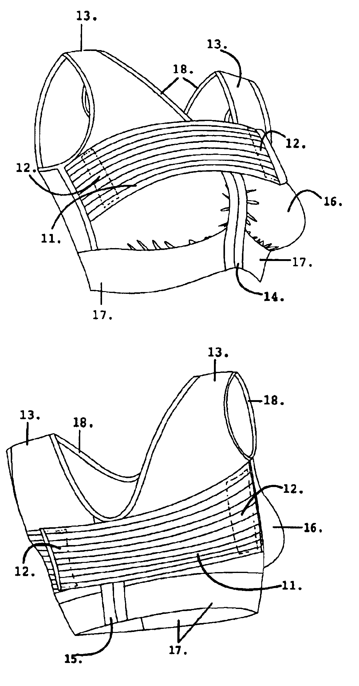 Brassiere, halter or bra garment improved with laterally attached, adjustable elastic bands for inertially restraining breasts