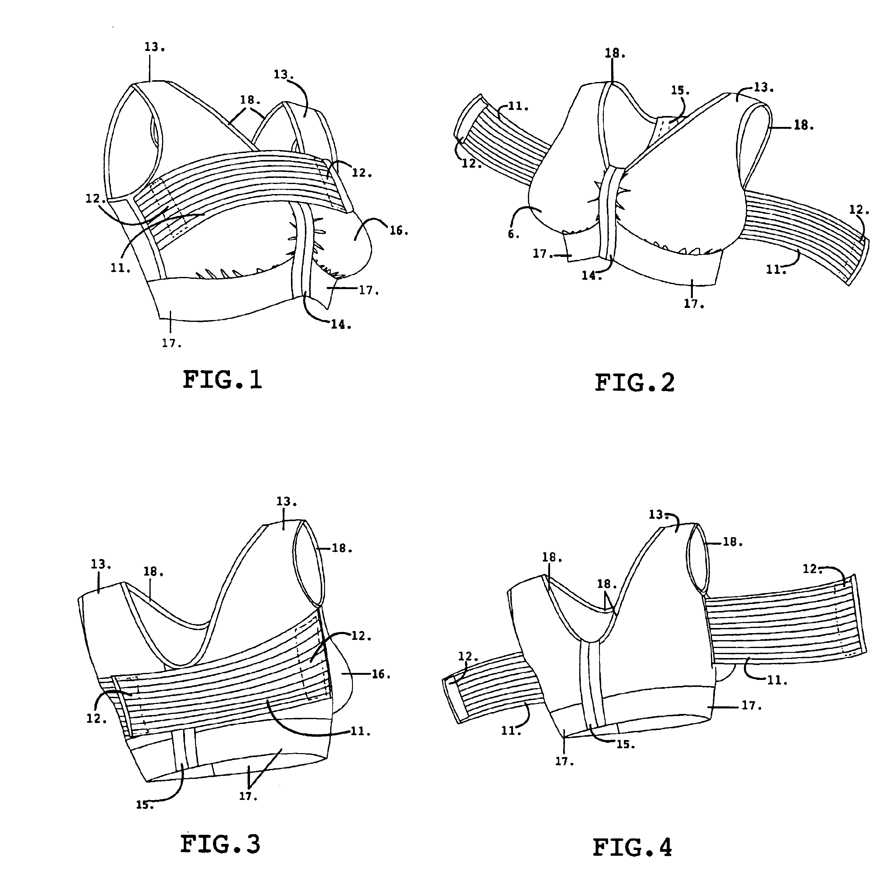 Brassiere, halter or bra garment improved with laterally attached, adjustable elastic bands for inertially restraining breasts